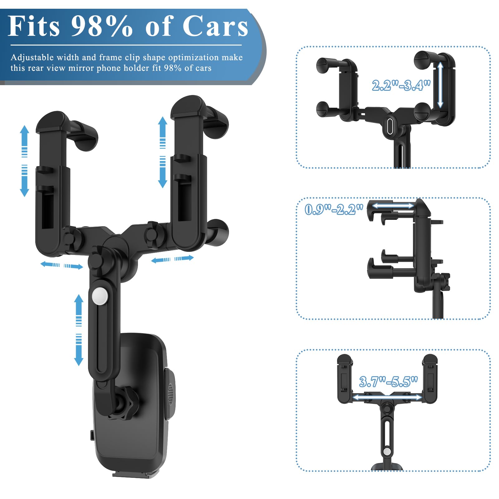 JDHDL Phone Mount for Car, Rear View Mirror Phone Holder, Rotatable and Retractable Phone Holder for Car Compatible with iPhone Samsung All 4-7 Inch Cell Phones