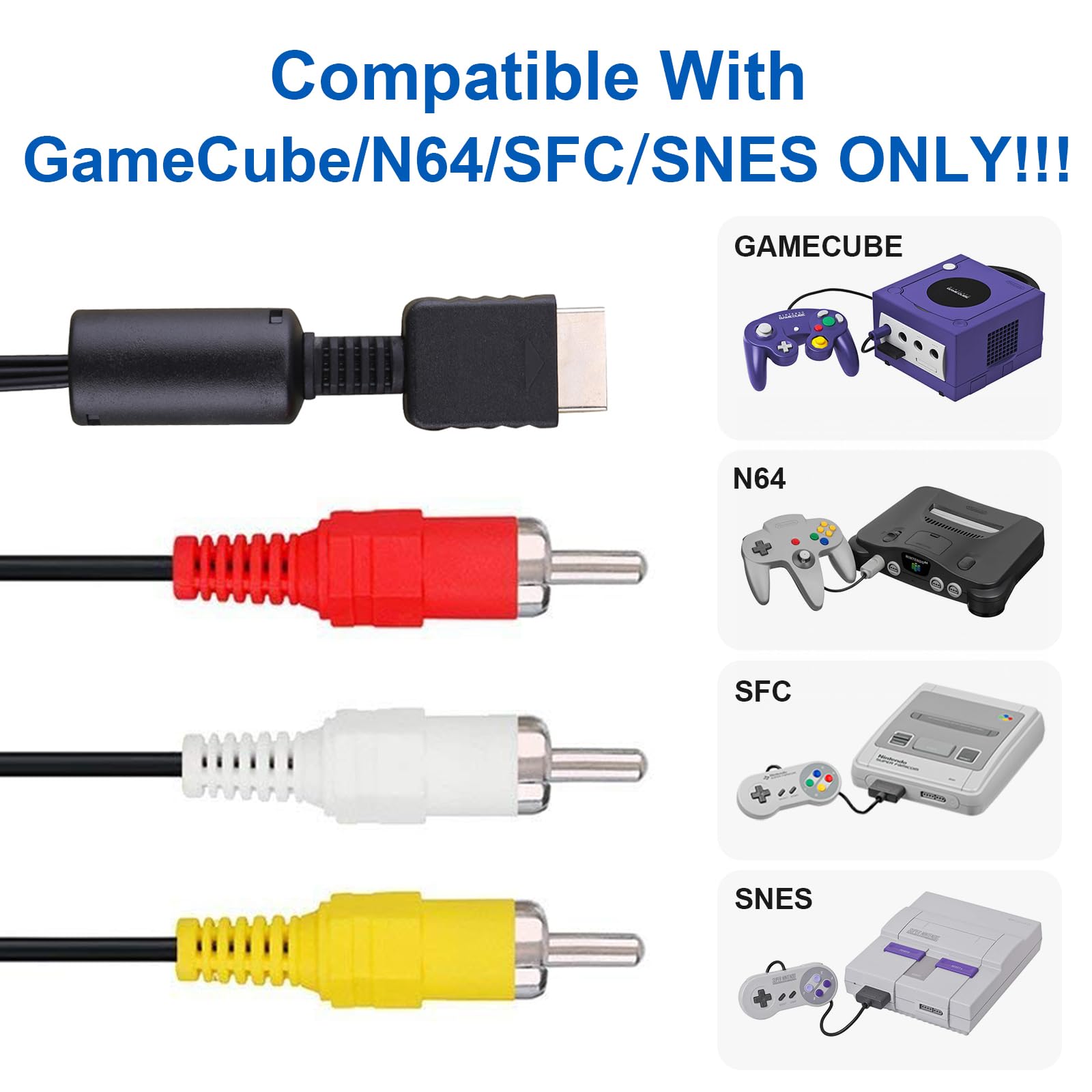 AV Cable Composite Video Cord Compatible with Nintendo 64/N64/GameCube/Super Nintendo SNES TV Game(6 Feet)