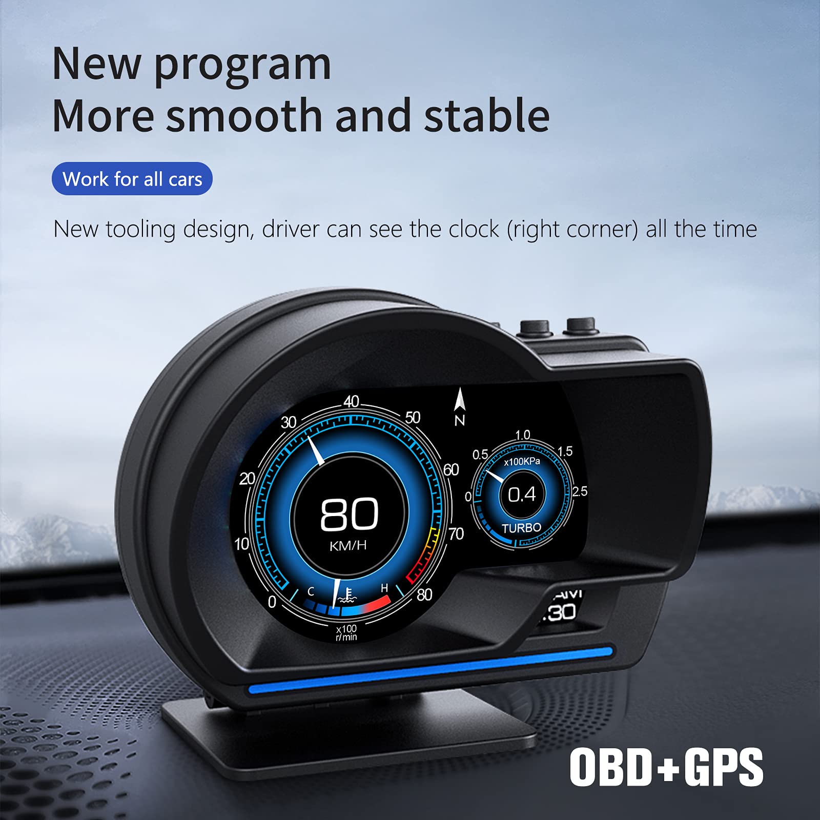wiiyii Car HUD Head Up Display P6, OBD+GPS Smart Gauge, Works Great for Most Cars