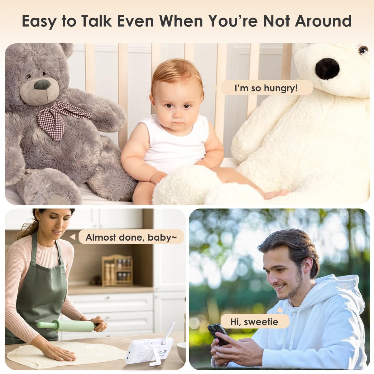 Baby Monitor with Camera and Audio, 1080P Baby Camera Monitor WiFi Smartphone App Control Night Vision 4.3” Screen 2-Way Talk Temperature & Humidity Sensor Lullabies Motion & Cry Detection iOS/Android