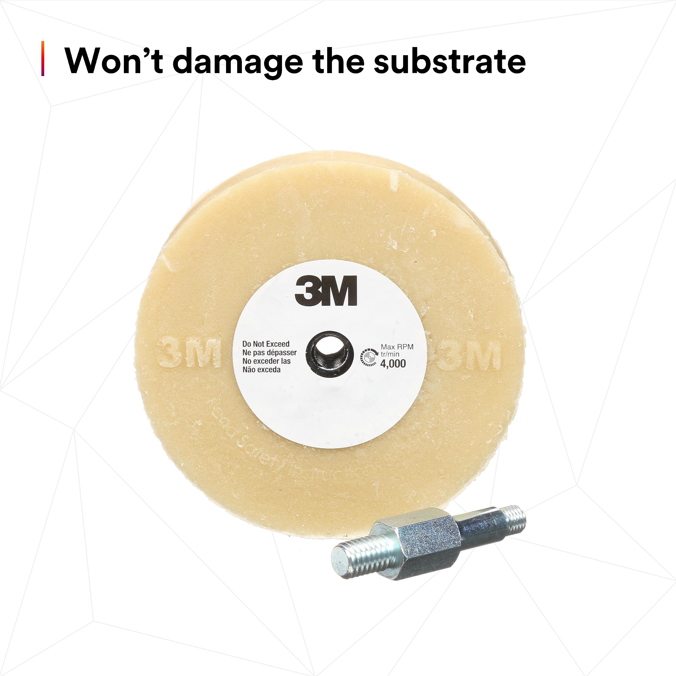 3M Stripe Off Wheel Adhesive Remover Eraser Wheel Removes Decals, Stripes, Vinyl, Tapes and Graphics 4” diameter x 5/8” thick 3/8-16 threaded mandrel 07498 Pack of 1