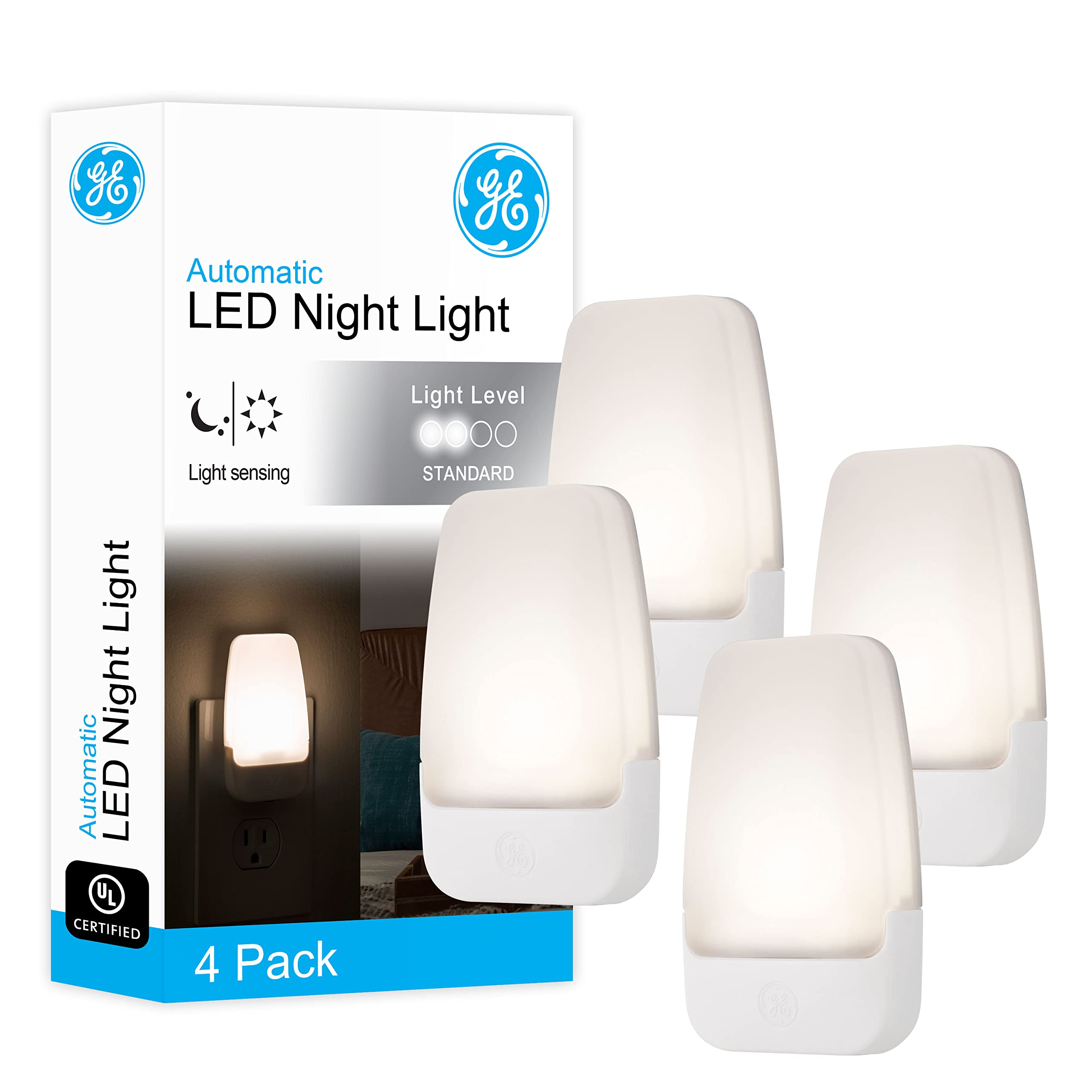 GE LED Night Light, Plug-in, Dusk to Dawn Sensor, Warm White, Ambient Lighting, Ideal Kids Adults Nightlight for Bedroom, Bathroom, Nursery, Hallway, Kitchen, 30966, 2 Pack