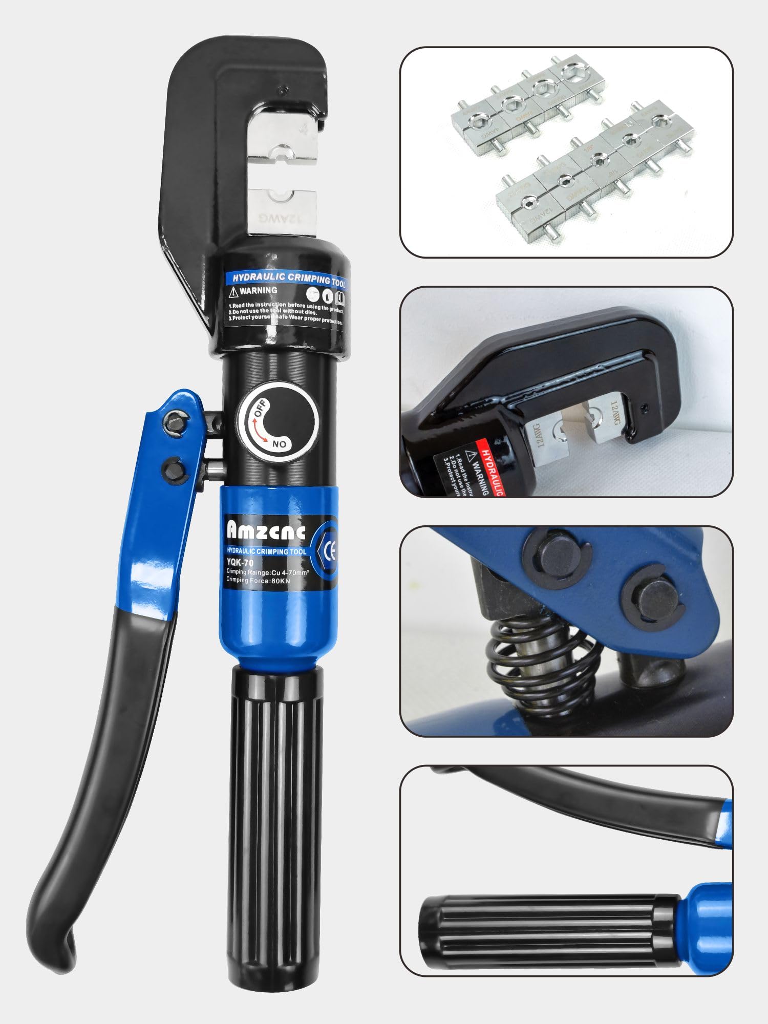 AMZCNC Hydraulic Crimping Tool and Cable Cutter Hydraulic Cable Lug Crimper 8 US TON 12 AWG to 00 (2/0) Electrical Terminal Cable Wire Tool Kit with 9 Die