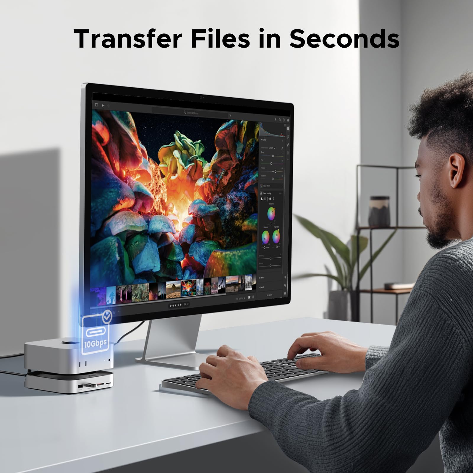 UGREEN Mac mini M4 Dock & Stand with NVMe SSD Enclosure, 3 USB A 10Gbps, USB C Data Port, SD Card Reader for Mac mini M4/ M4 Pro