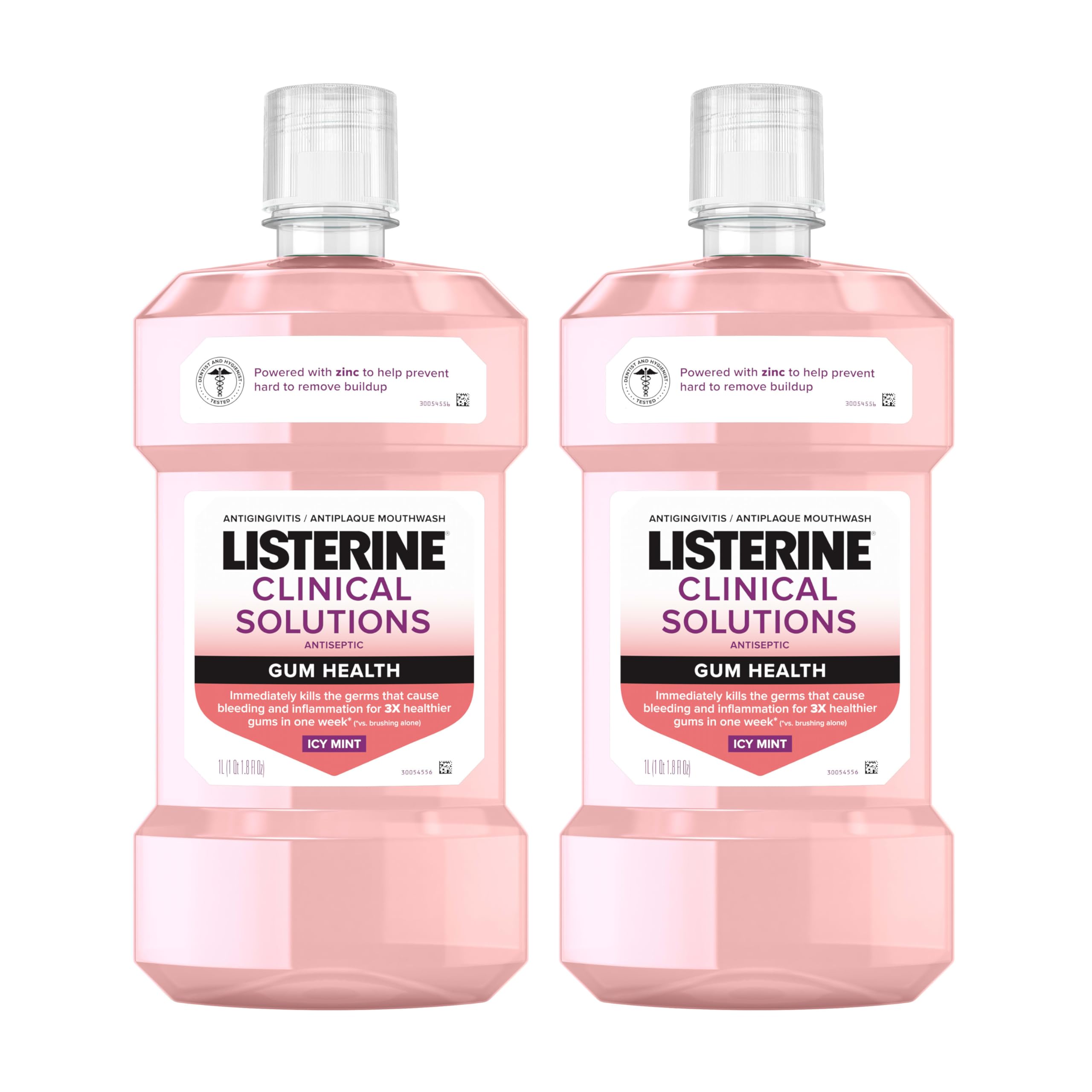 Listerine Clinical Solutions Gum Health Antiseptic Mouthwash, Antigingivitis & Antiplaque Oral Rinse Helps Prevent Buildup & Kills Germs for Healthier Gums, ICY Mint, Twin Pack, 2 x 1 L