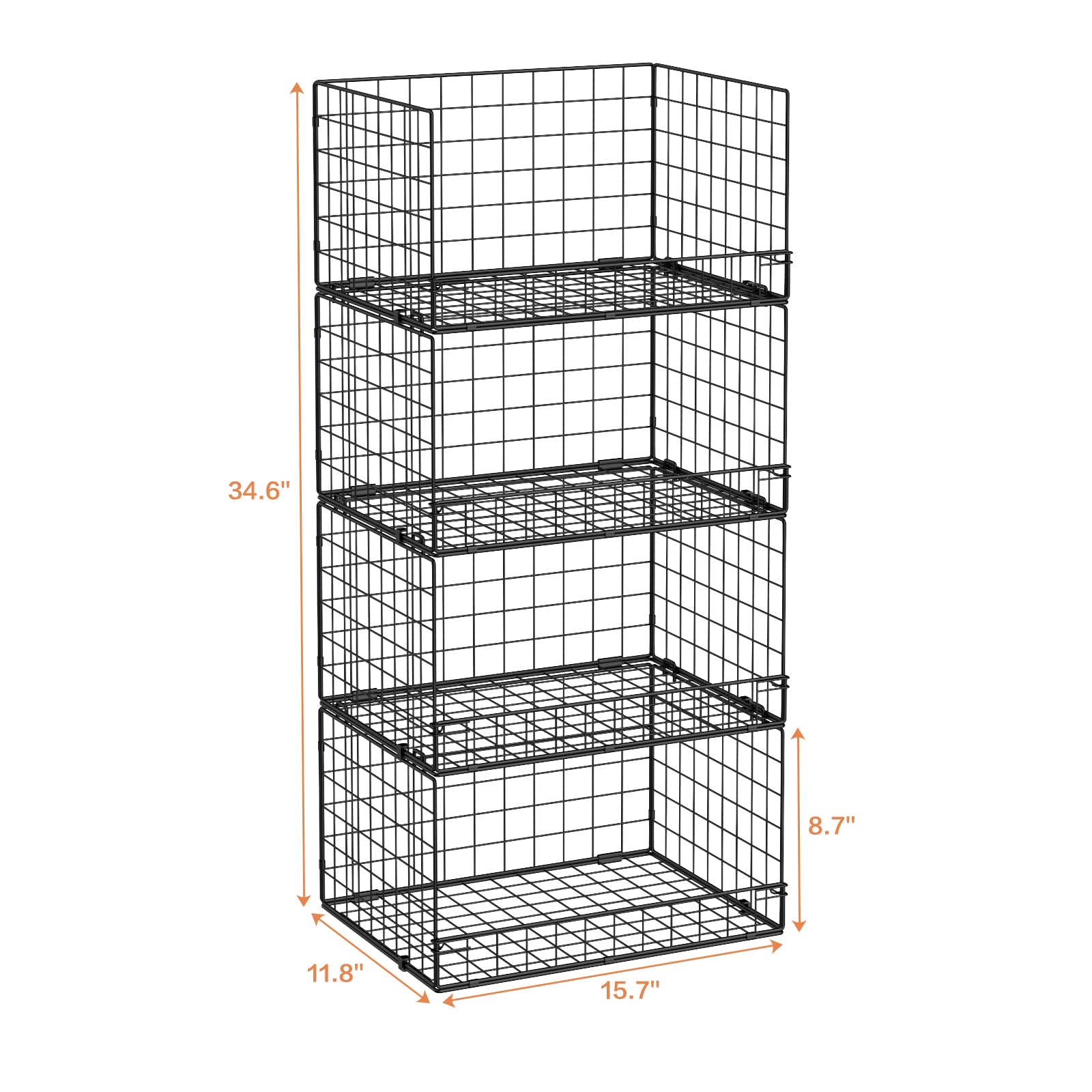 Yociyoga 4-Tier Stackable Closet Organizers and Storage Shelves, Clothes Shelf Organizer Basket Bins, Foldable Sweater Storage for Closet Organizer System, Black (Patent Pending)