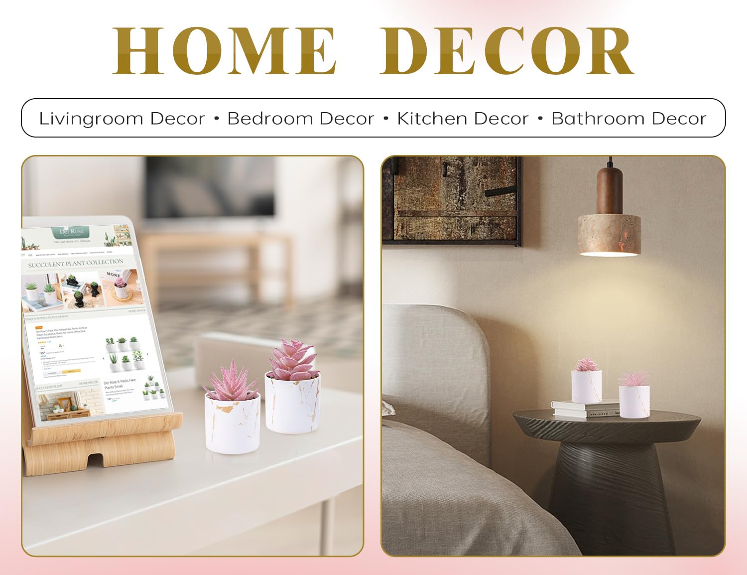 Der Rose 4 Packs Fake Succulents Plants Artificial Indoor for Pink Room Bathroom Decor Office Desk Accessories for Women