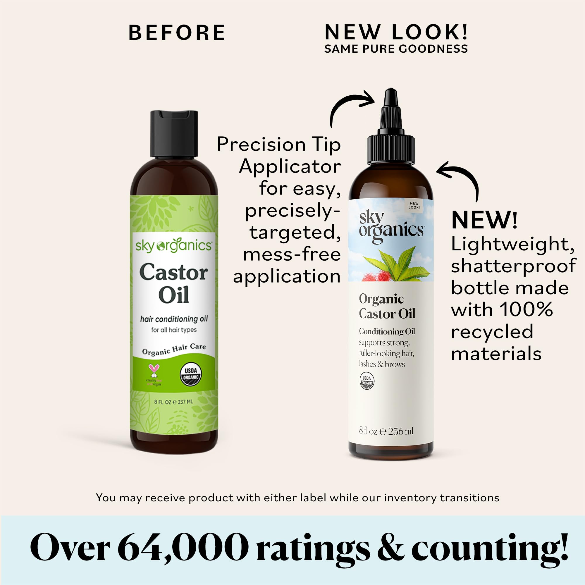 Sky Organics Organic Castor Oil, 100% Pure, Hexane Free, Cold-Pressed to Support Stronger, Fuller-Looking Hair, Eyelashes & Eyebrows,Good for Castor Packs, Navel Oiling, Carrier Oil Use, 16 fl oz