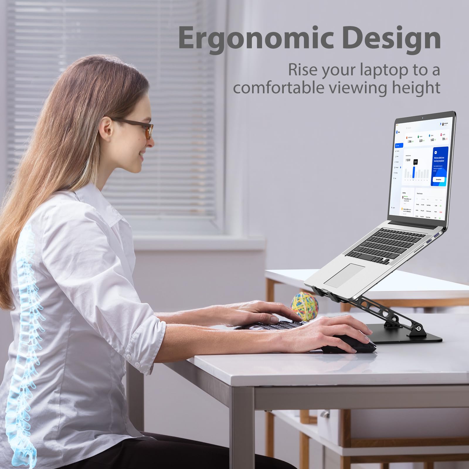 Gogoonike Adjustable Laptop Stand for Desk, Metal Foldable Laptop Riser Holder, Portable Desktop Book Stands, Ventilated Cooling Computer Notebook Stand Compatible with 10-15.6” Laptops