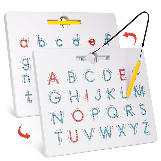 GAMENOTE Double Sided Magnetic Letter Board - 2 in 1 Alphabet Magnets Tracing Board for Toddlers ABC Letters Uppercase & Lowercase Practicing Learning Education Toys