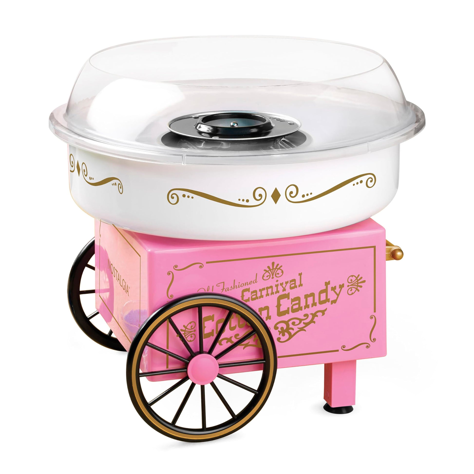 Nostalgia Vintage Hard and Sugar Free Candy Countertop Cotton Candy Maker, Includes 2 Reusable Cones And Sugar Scoop – Pink