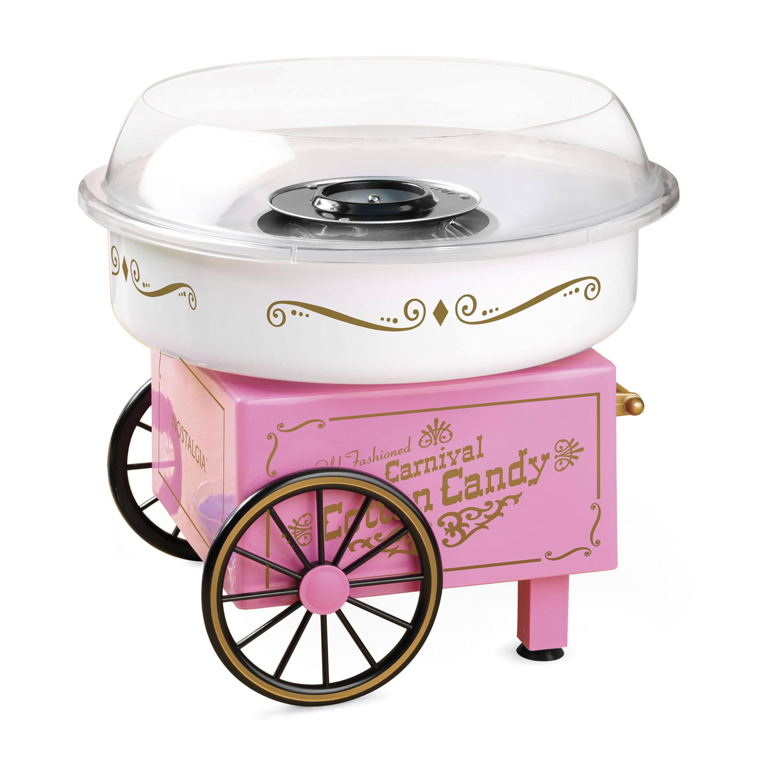 Nostalgia Vintage Hard and Sugar Free Candy Countertop Cotton Candy Maker, Includes 2 Reusable Cones And Sugar Scoop – Pink