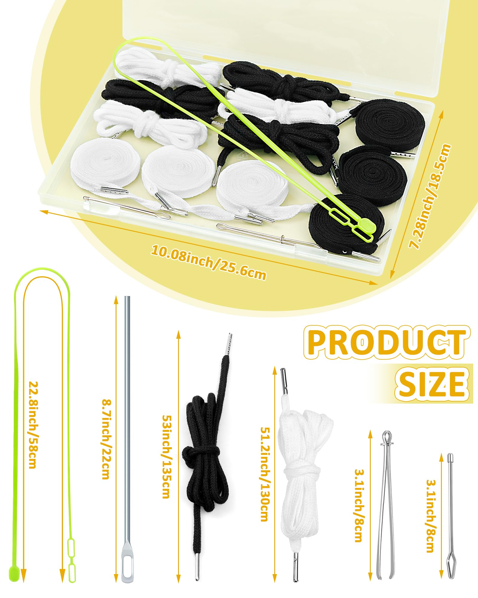 FIVEIZERO 16pcs Drawstring Cord Kit-12pcs Hoodie Strings (Flat & Round,Black & White) with Drawstring Threader Tools,Bodkin,Rope Threader–Draw String Replacement for Pants,Shorts,Shoes,Sweatpants,Bag