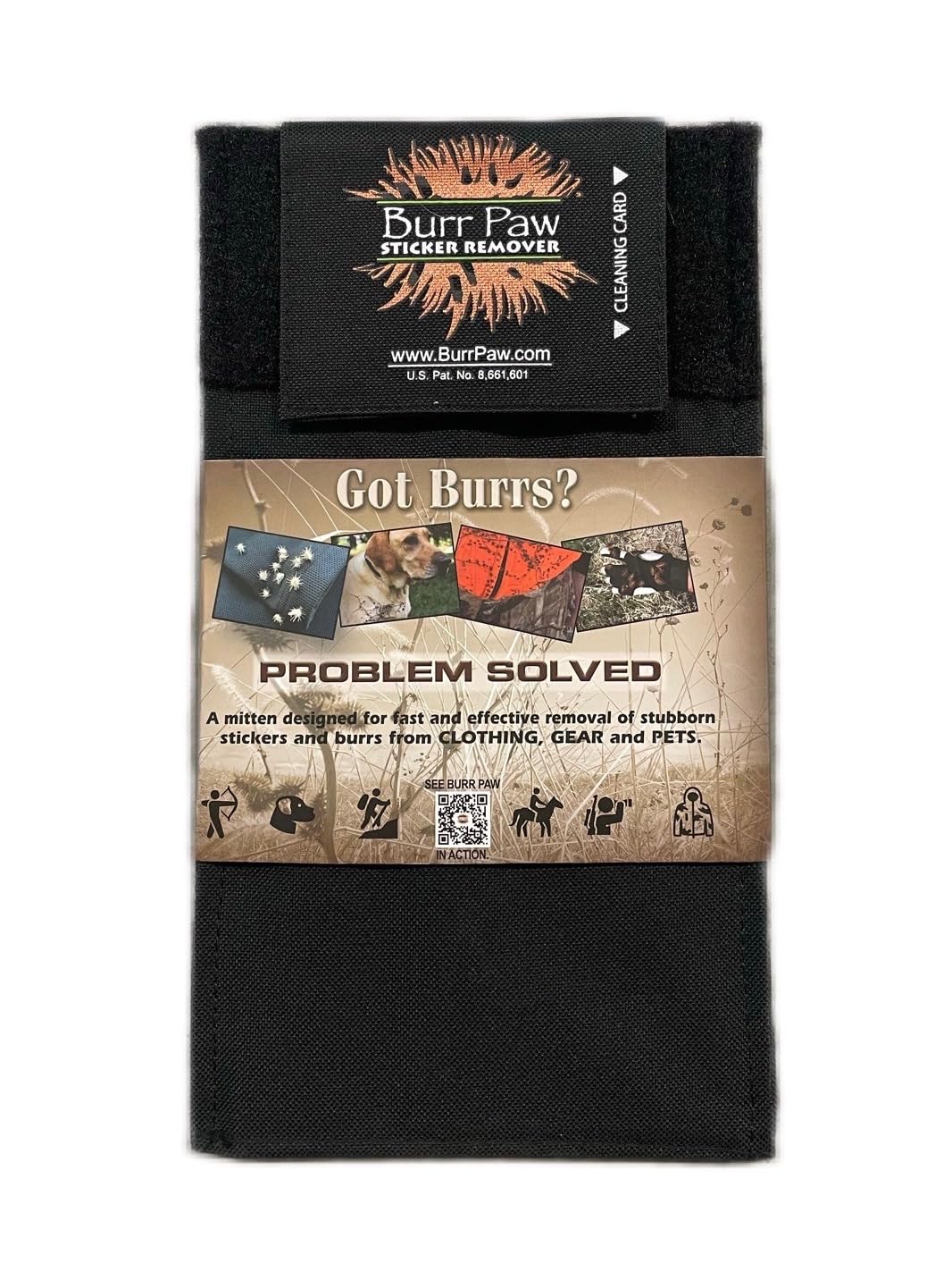 Burr Paw Sticker-Bur Remover - Easily Remove Spurs from Hunting Gear & Clothes | Effective Sand Spur Grooming Tool for Pets, Dogs and Horses (Black)