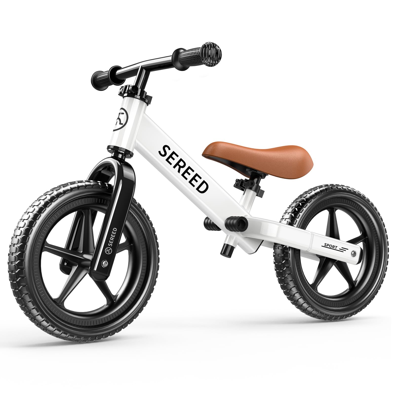 SEREED Toddler Balance Bike 2 Year Old, No Pedal Kids Toy Bike for 2-5 Years Old, Tool-Free Adjustment, Gift for 2-3 Boys Girls, Customize Plate with 3pcs Stickers (White)