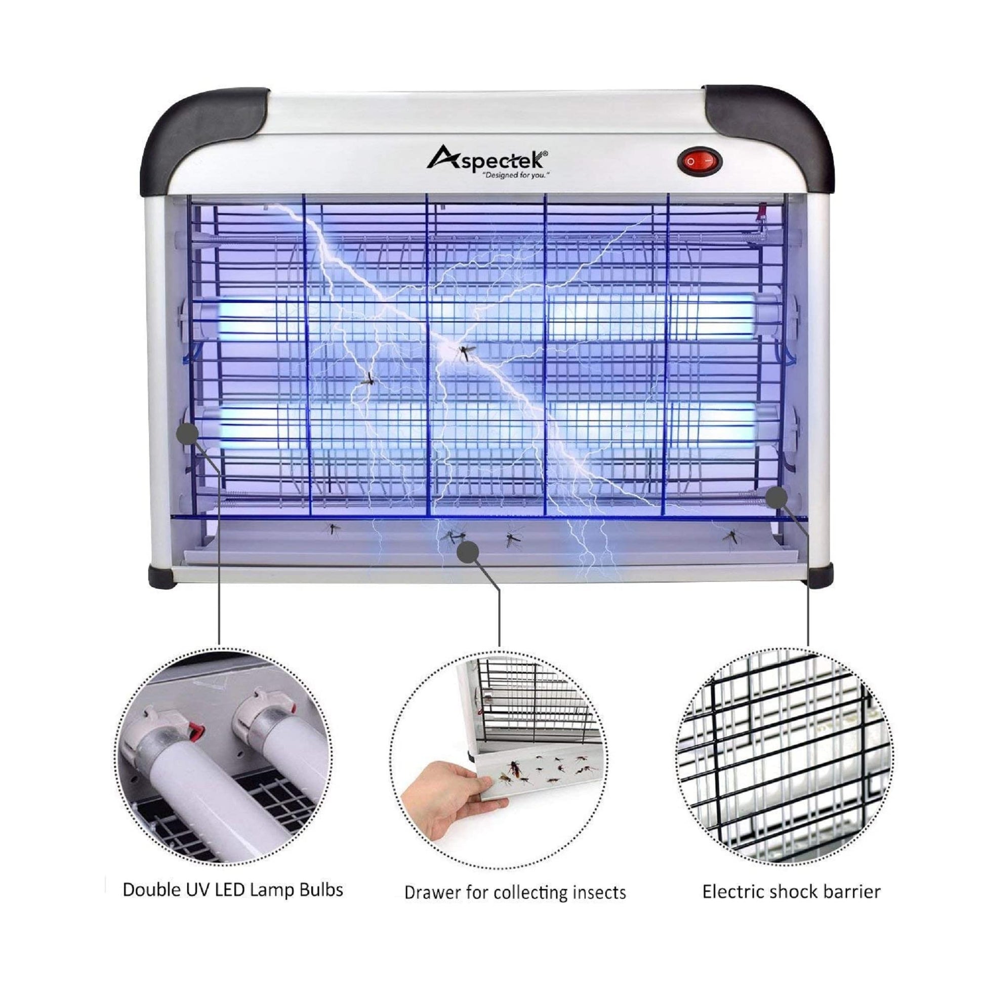 ASPECTEK Insect Killer, Bug Zapper, Powerful 20W Electronic Indoor Fly Zapper, Mosquito Killer-Indoor Use Including Free 2 Pack Replacement Bulbs