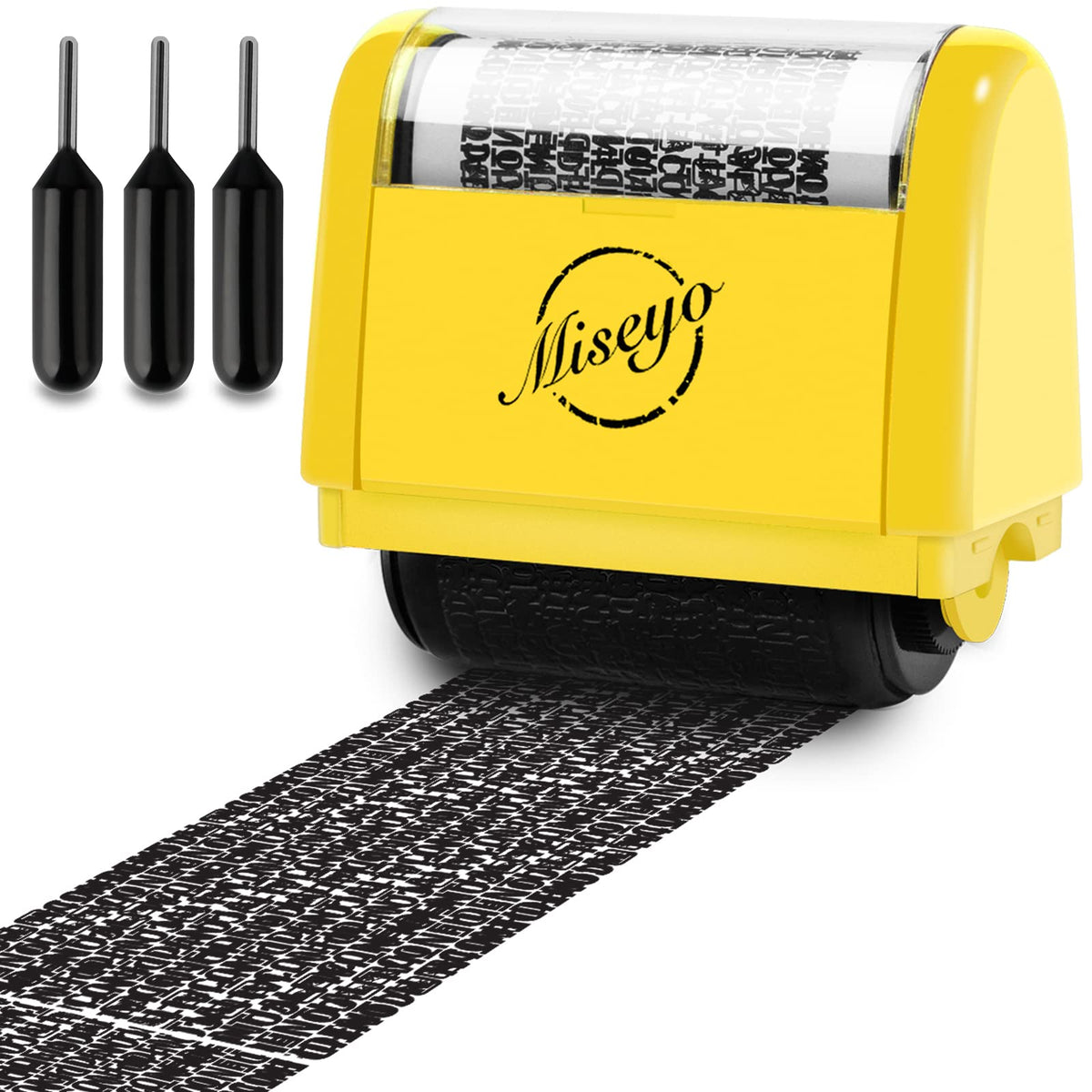 Miseyo Breiter Identitätsschutz-Roller-Stempel-Set – Gelb (3 Nachfülltinte enthalten)