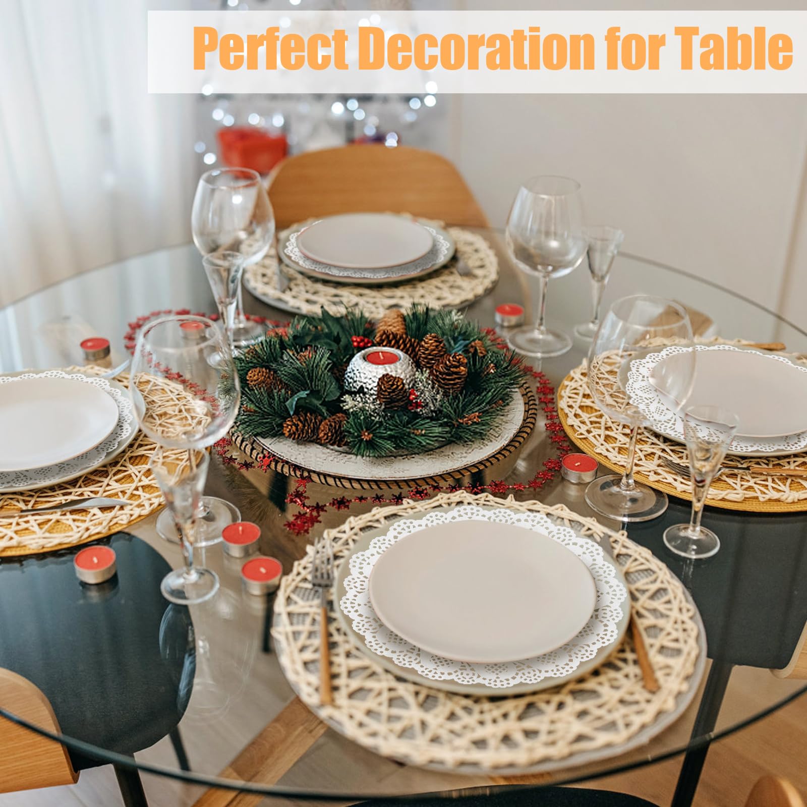 100 Pieces Paper Doilies, 12 Inch Doilies for Food, Disposable Lace Paper Doilies for Tables, Round Paper Placemats Bulk for Cakes Desserts Crafts (White)