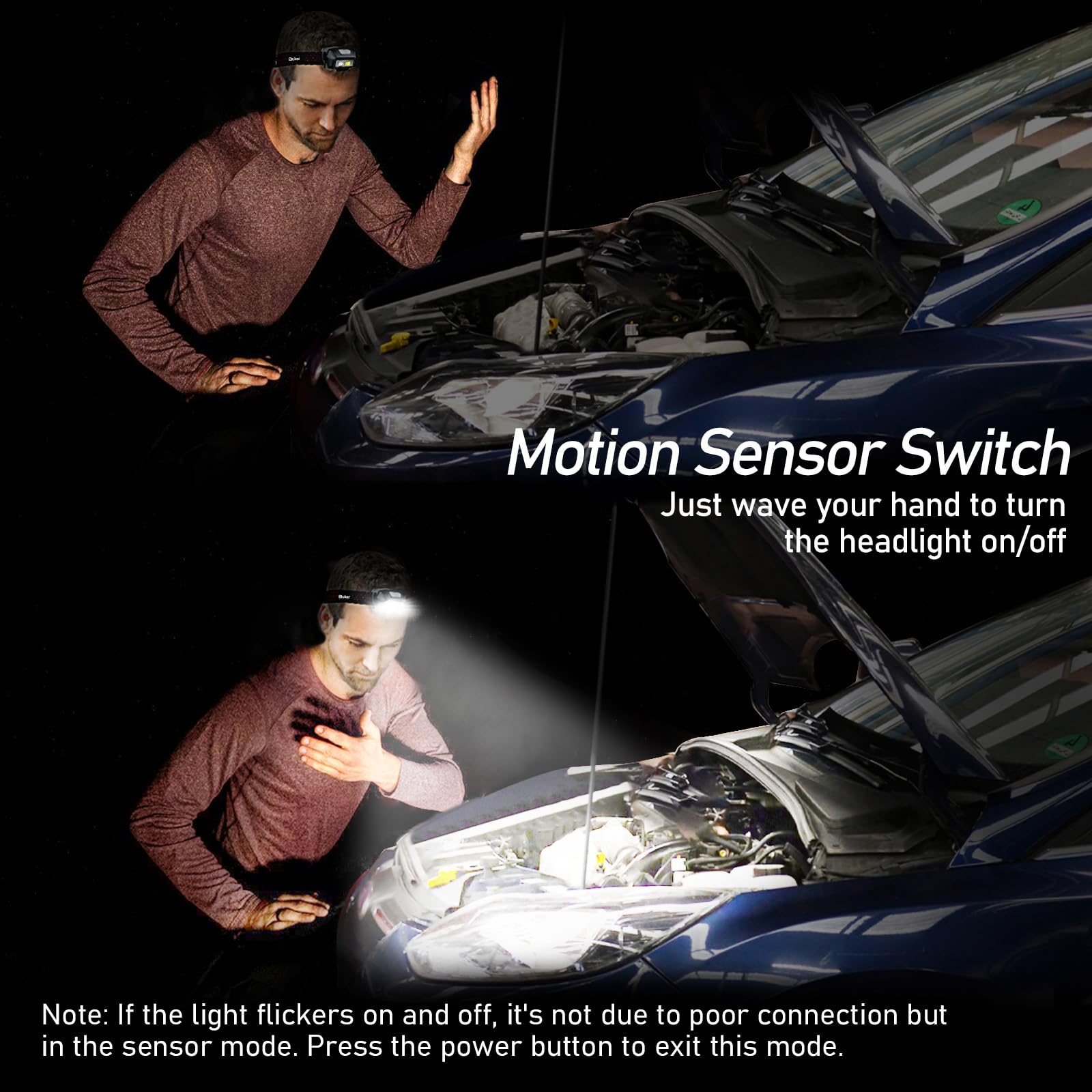 Blukar LED Headlamp Rechargeable,2000L High Lumen Super Bright Dimmable Headlight Flashlight with Motion Sensor- 8 Modes,Spotlight&Floodlight,IPX5 Waterproof for Camping,Hiking,Running,Fishing -2 Pack