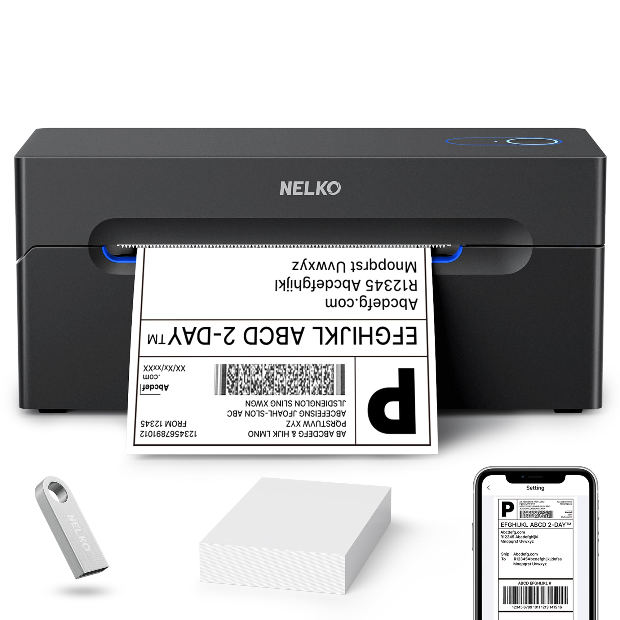 Nelko Bluetooth Thermo-Etikettendrucker, kabelloser 4x6 Versandetikettendrucker für Versandpakete, unterstützt Android, iPhone und Windows, weit verbreitet für Amazon, Ebay, Shopify, Etsy, USPS