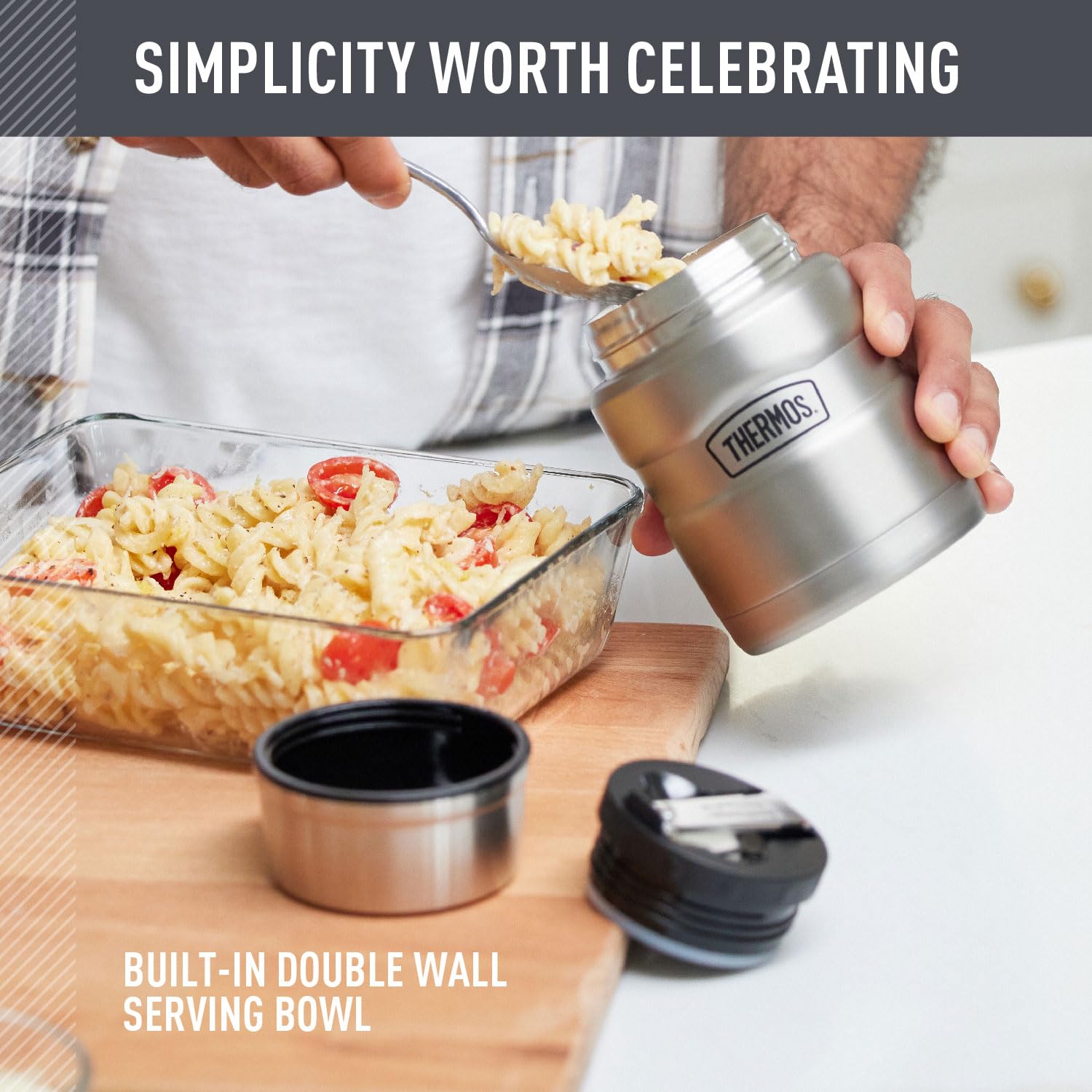 THERMOS Stainless King Vacuum-Insulated Food Jar with Spoon, 16 Ounce, Midnight Blue