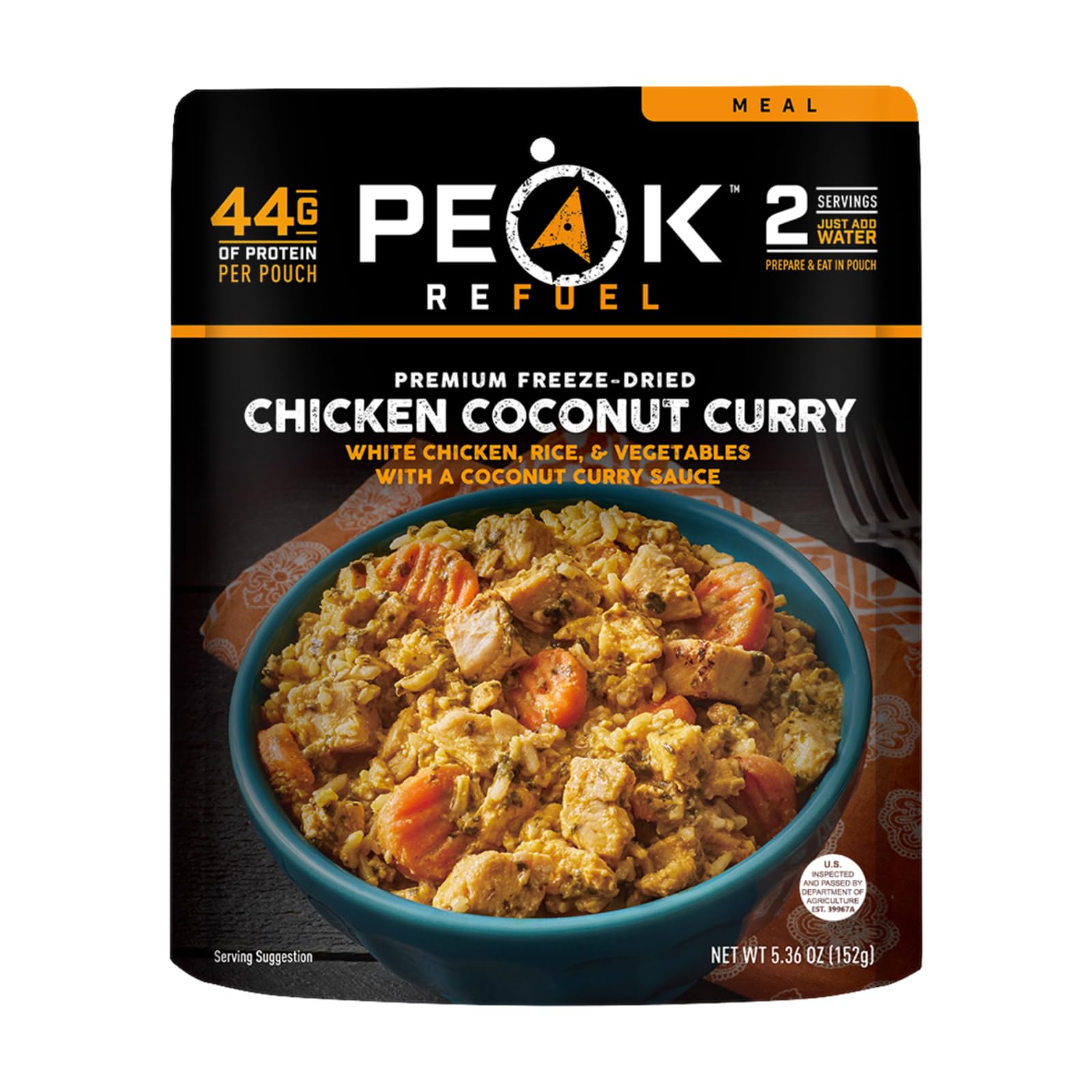 Peak Refuel Hühner-Kokosnuss-Curry | Gefriergetrocknete Trekking- und Campingnahrung | Unglaublicher Geschmack & Qualität | Hoher Proteingehalt | Echtes Fleisch | Schnelle Zubereitung (Beutel für 2 Portionen)