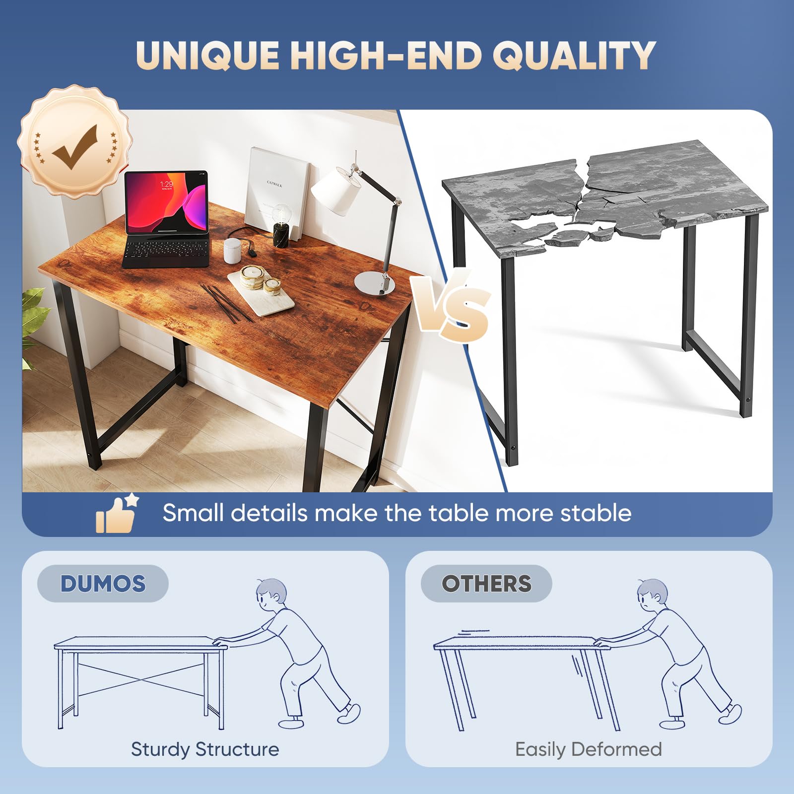 DUMOS 32 Inch Office Small Computer Desk Modern Simple Style Writing Study Work Table for Home Bedroom - Wood Brown