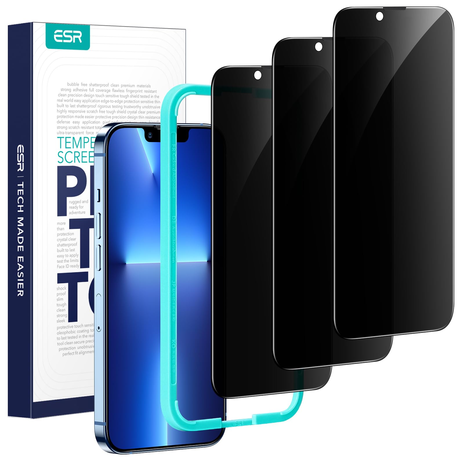 ESR for iPhone 12 Screen Protector, iPhone 12 Pro Screen Protector, Tempered-Glass with Easy Installation Frame compatible with iPhone 12/12 Pro 6.1 inch, Case-Friendly, 3-Pack