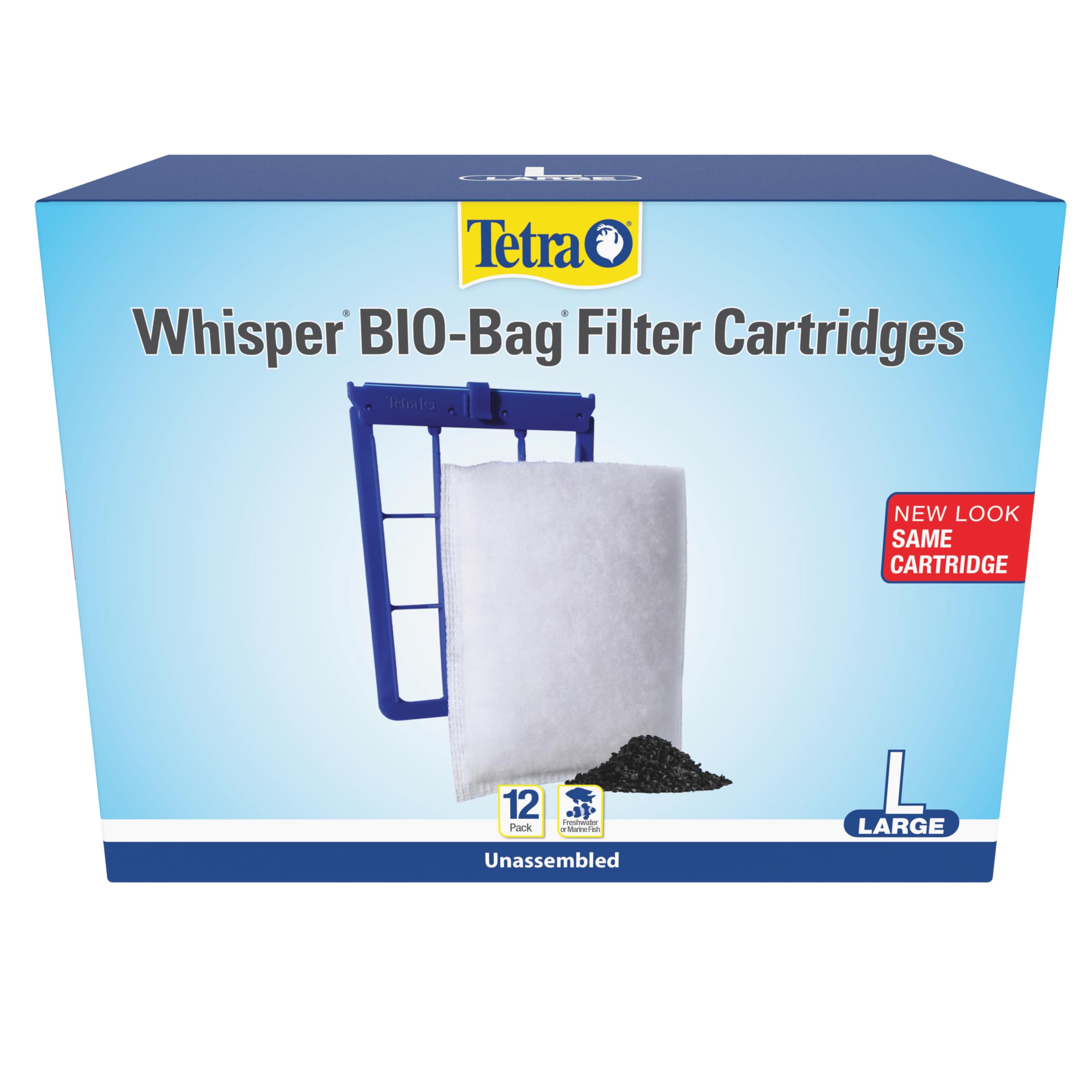 Tetra Whisper Bio-Bag Filter Aquarium Cartridges, Large Filter for Freshwater and Marine Fish, Removes Odors and Discoloration, Easy to Assemble, 12 Large Blue Filters
