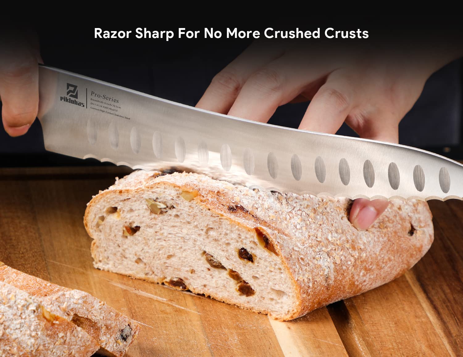 Piklohas Resharpenable Bread Knife, 10 Inch Multifunction Serrated Knife for Homemade Bread, Razor Sharp Sourdough Slicing with Innovative Wavy Edge for Efficient Cutting, Baking & Wedding Gifts