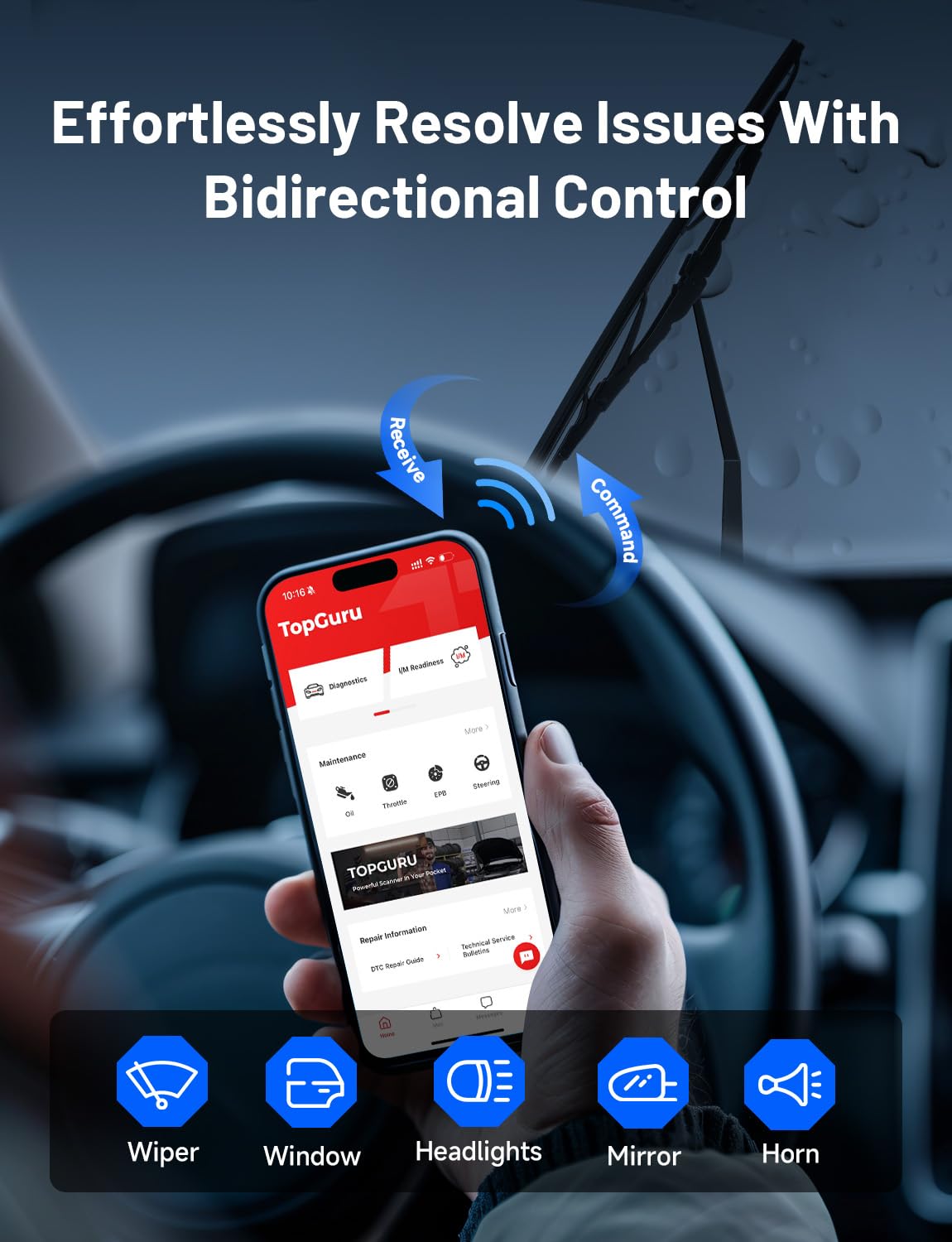 TOPDON TopScan OBD2 Scanner Bluetooth, Bi-Directional Scanner Wireless All System Diagnostic Tool for iOS & Android, 8+ Hot Reset, Repair Guides, Check Engine Car Code Reader, Performance Test