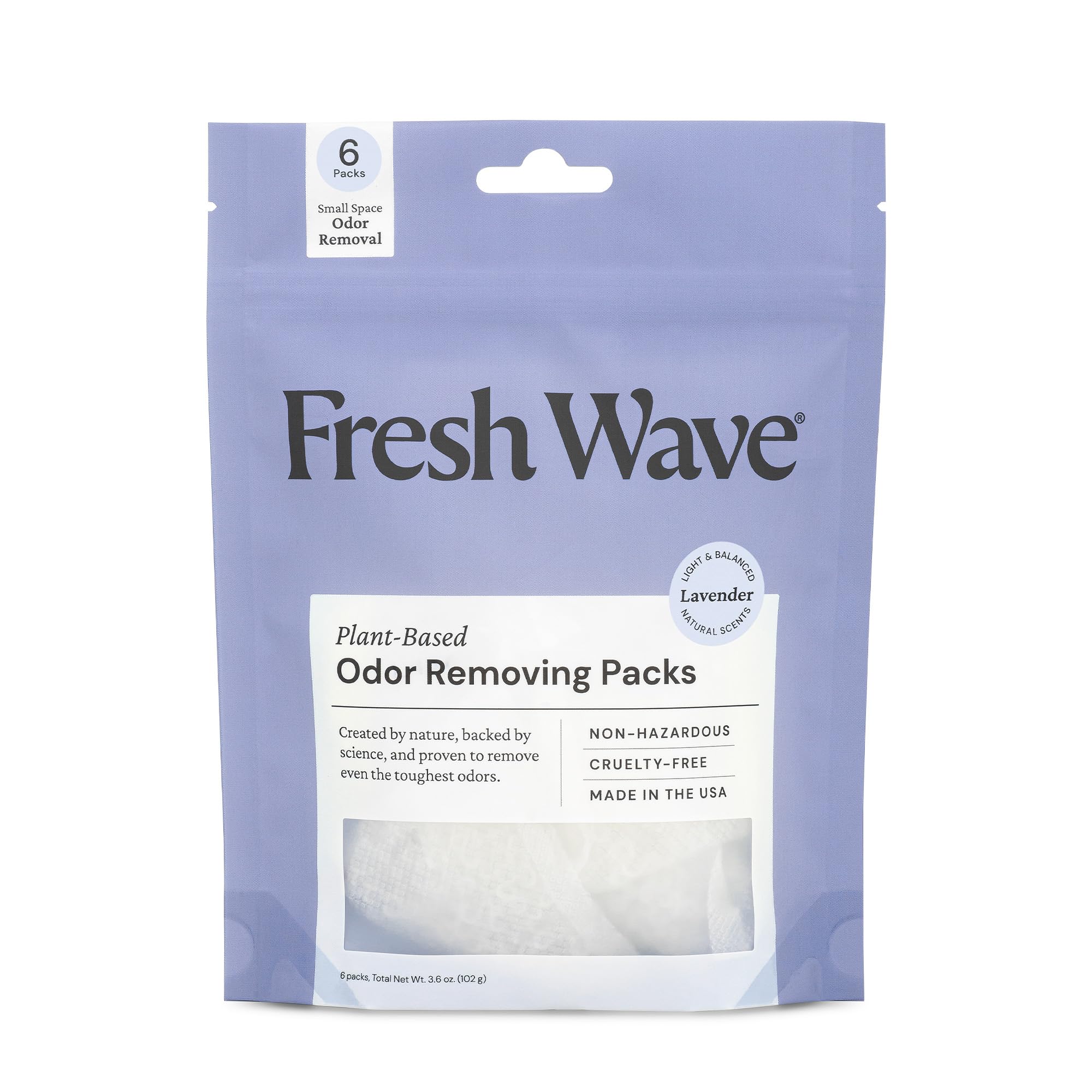 Fresh Wave Lavender Odor Eliminating & Deodorizing Packs | Bag of 6 | Safer Odor Relief for Small Spaces | Natural Plant-Based Odor Eliminator | Odor Absorbers for Home