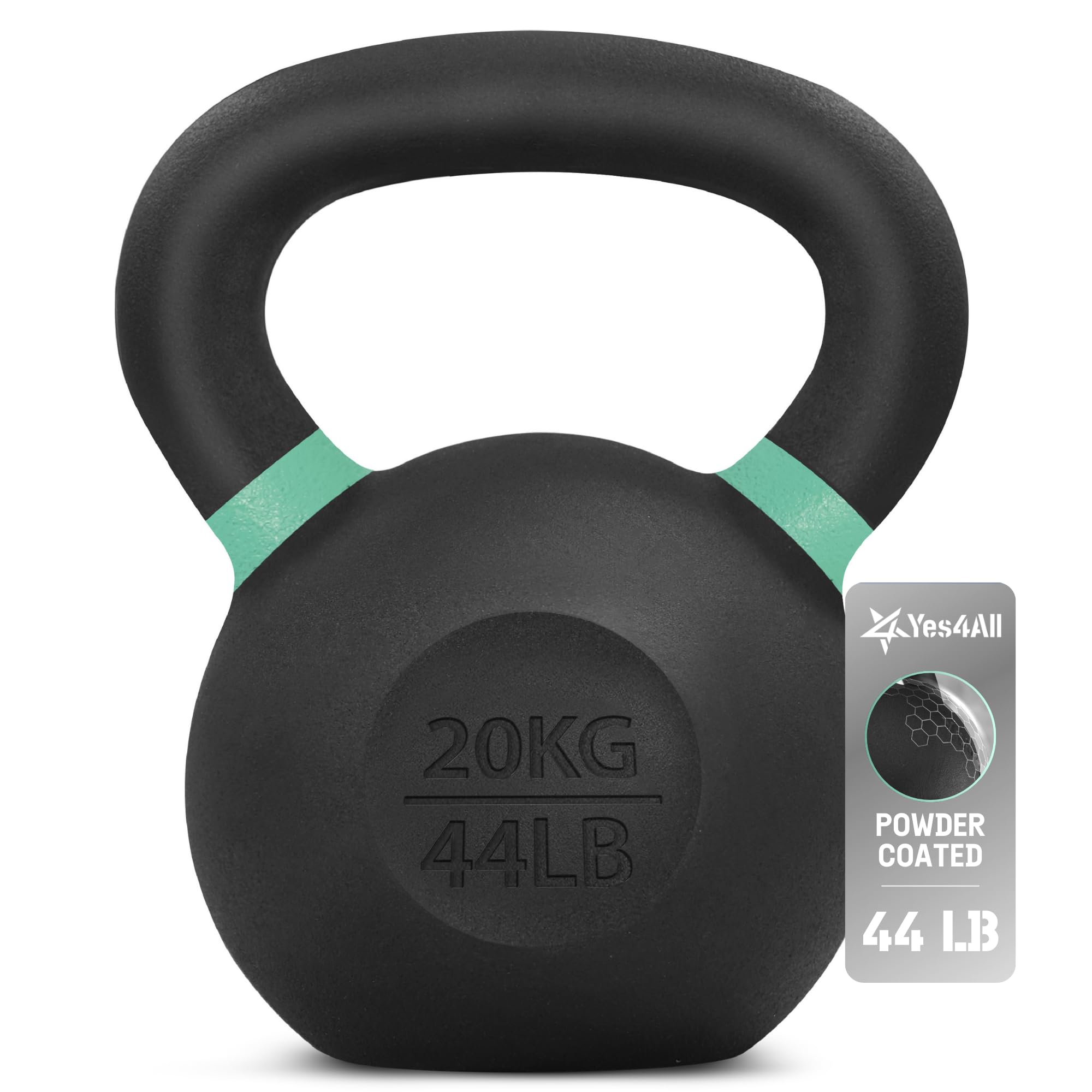 Yes4All Cast Iron Kettlebell, 16 KG / 35 LB, Powder Coated, Non-Slip Handle, Flat Bottom - QCG3