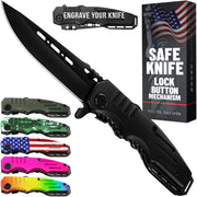 Safety Lock Pocket Knife - Spring Assisted 3.4-inch Sharp Blade - Folding Tactical Black Knife with Aluminum Handle - Ideal Knives Set for EDC Camping Hunting Survival - Birthday Gift for Men & Women 6681