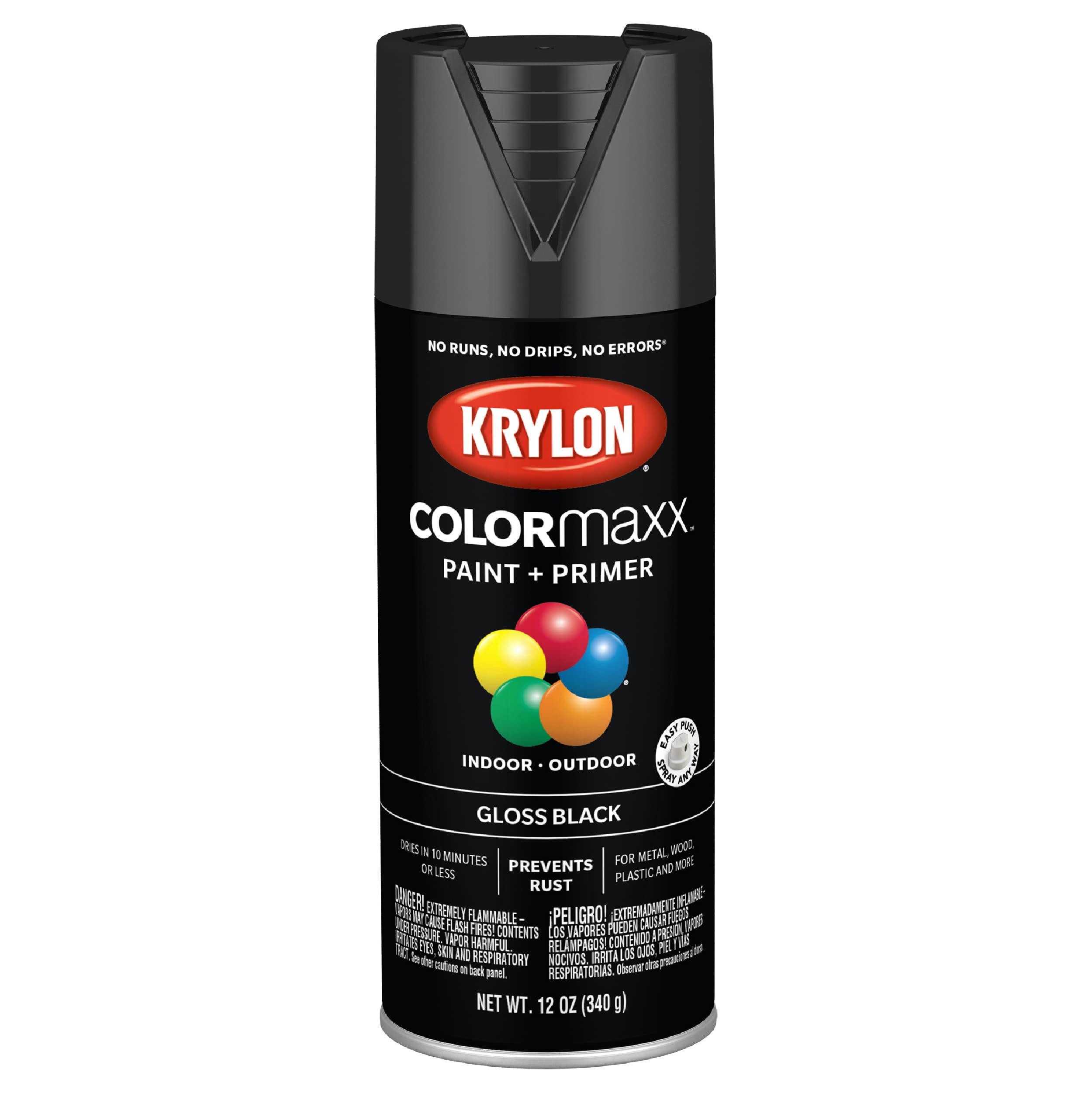 12 oz Krylon K05505007 Black COLORmaxx Paint & Primer Spray Paint, Gloss