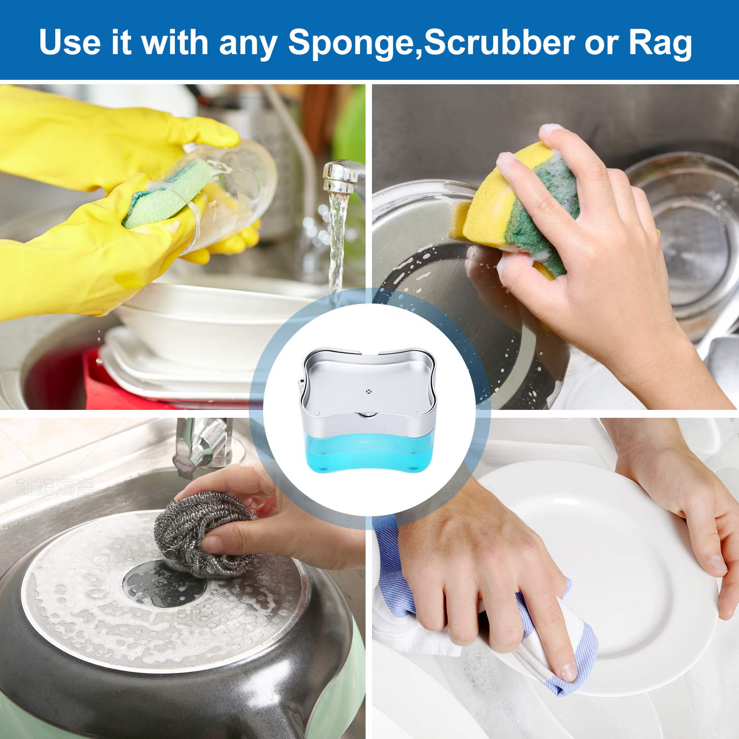 New 2025 Version soap Dispenser with Added Features - Premium Quality Dish Soap Dispenser - Countertop Kitchen Soap Dispenser, Sink Dish Washing 13 Ounces (Sponge Included)
