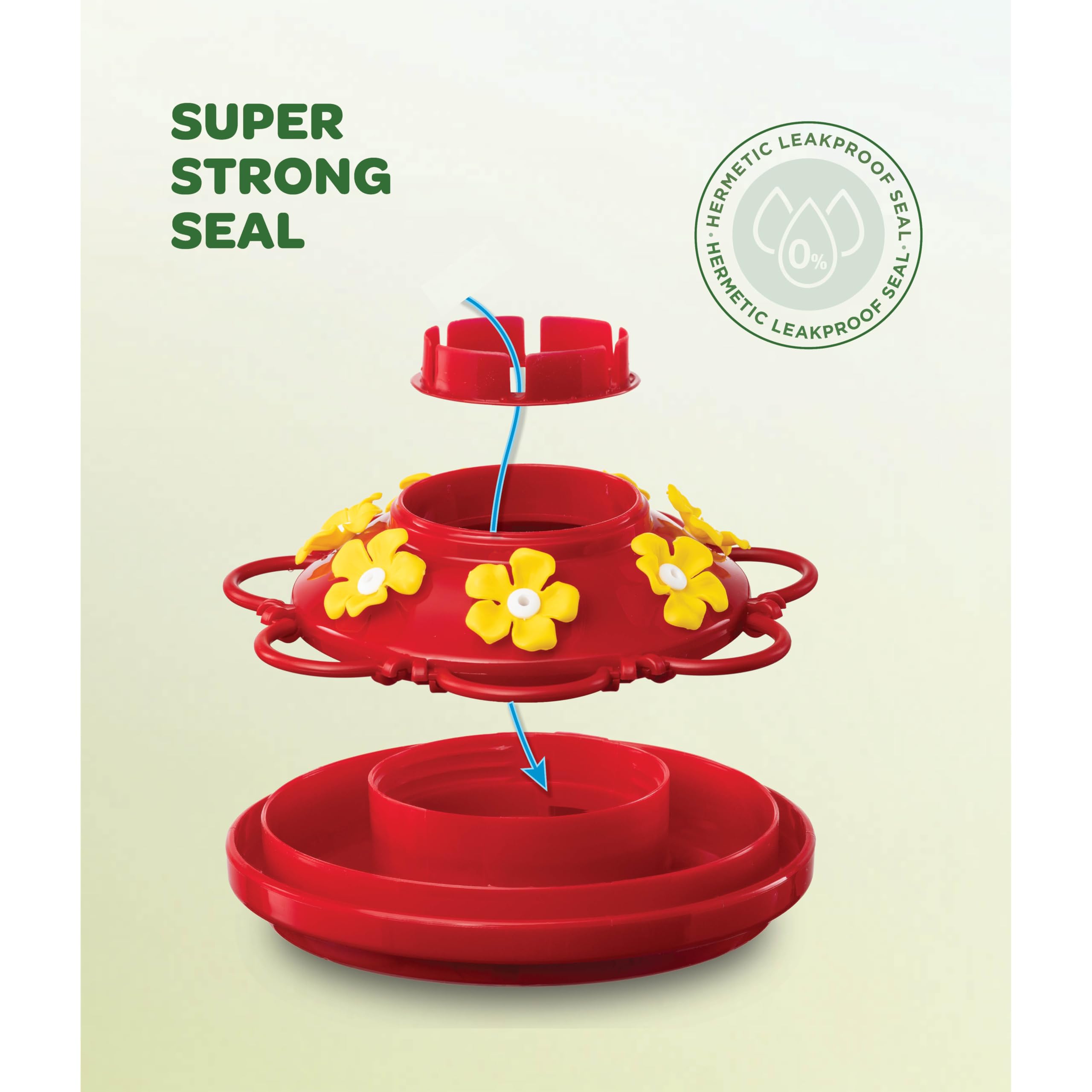 Hummingbird Feeder 10 oz [Set of 2] Plastic Feeders for Outdoors, with Built-in Ant Guard - Circular Perch with 5 Feeding Ports - Wide Mouth for Easy Filling/2 Part Base for Easy Cleaning