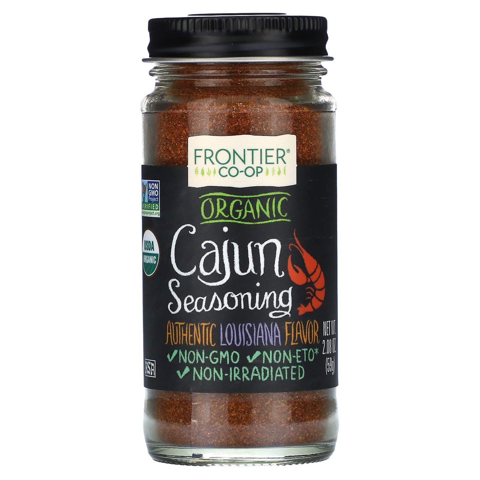 Frontier Co-op Bio-Cajun-Gewürz, 59 g Glas, authentischer Louisiana-Geschmack für Südstaaten-Köstlichkeiten, Koscher, Gentechnikfrei