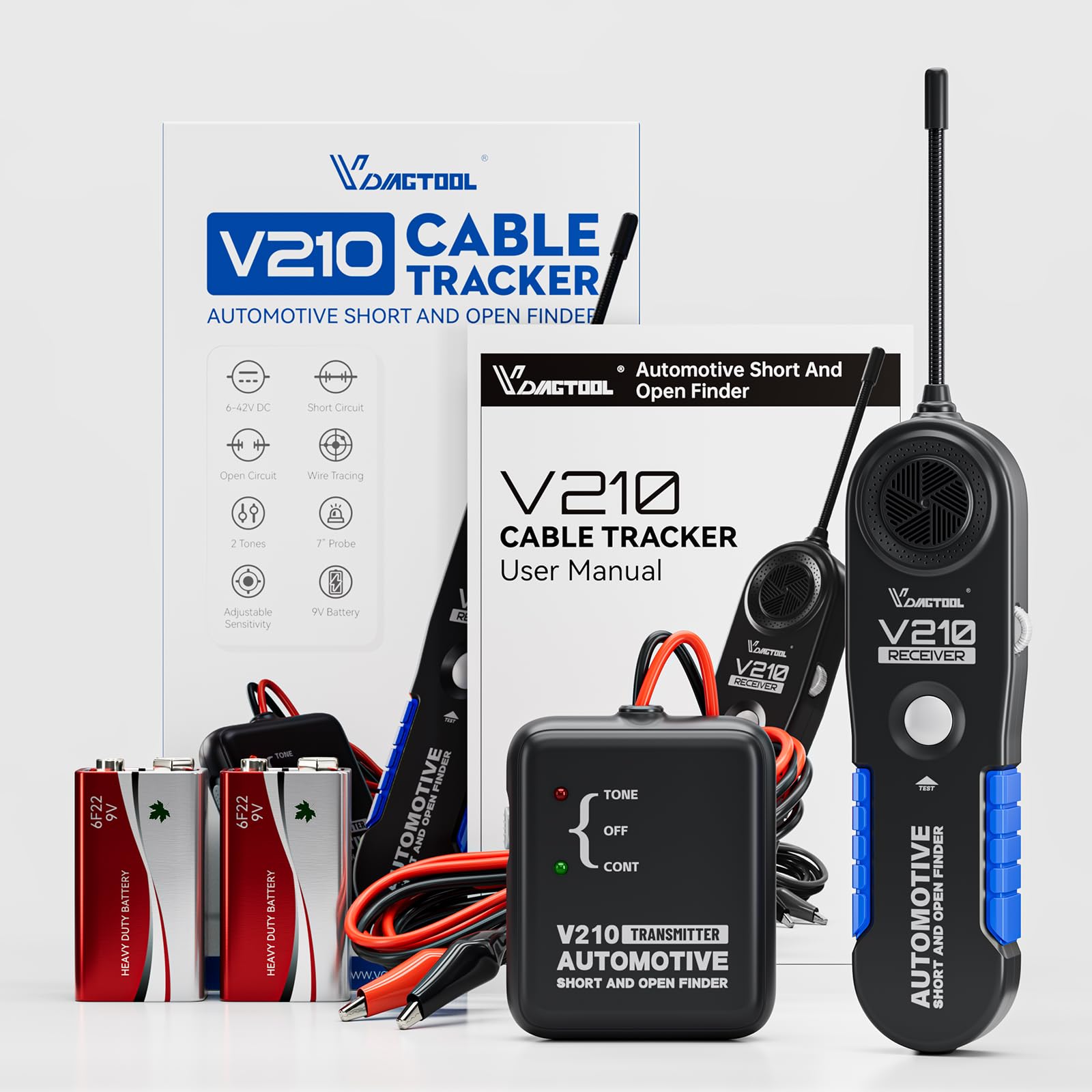 VDIAGTOOL V210 Wire Tracer Automotive Electrical Open & Short Finder Circuit Tester Wire Breaker Finder Fault Probe Cable Tracker Electrical DC 6-42V