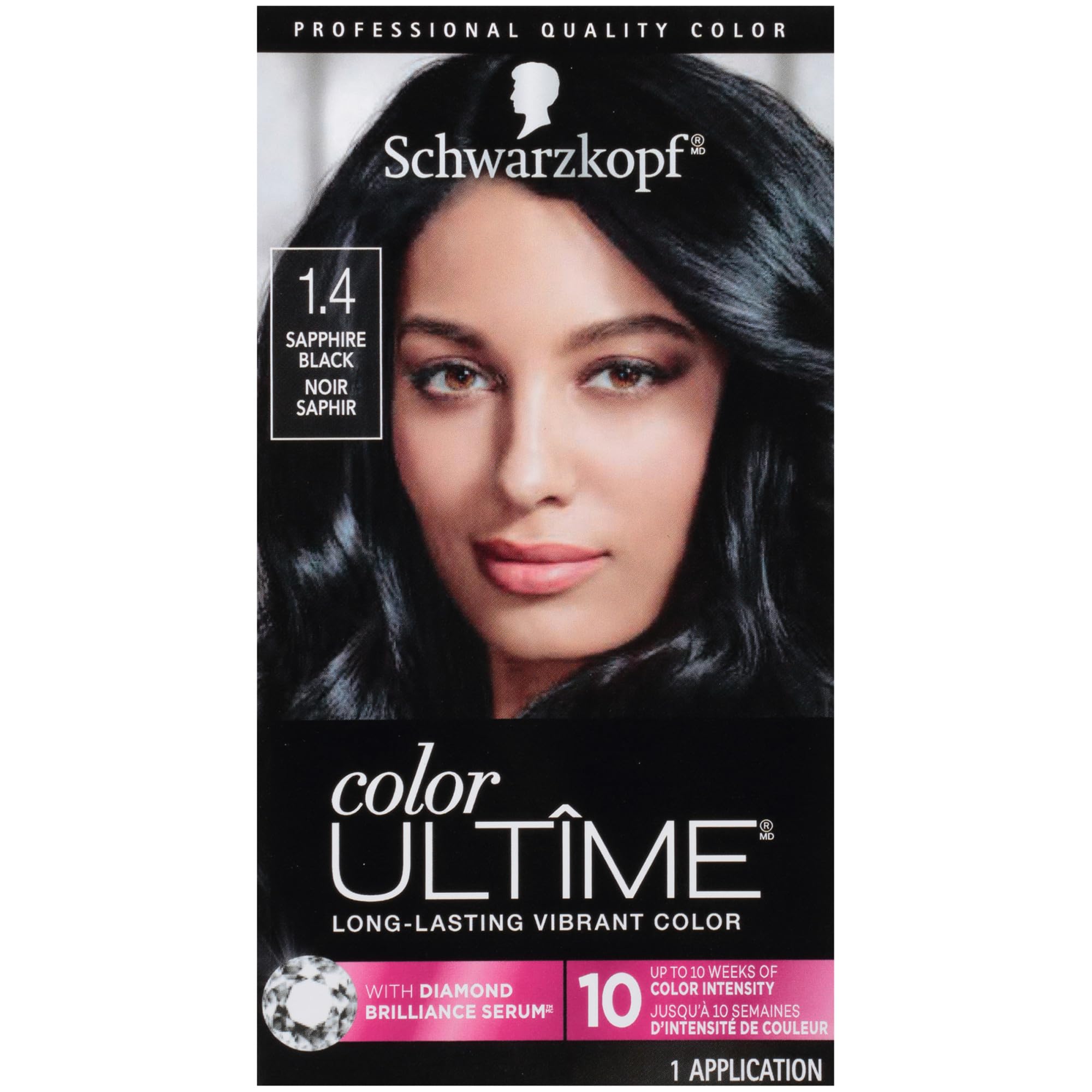 Schwarzkopf Color Ultime Haarfarbe, 1.4 Saphirschwarz, 1 Anwendung – Permanente schwarze Haarfarbe für intensive Farbe und verblassbeständigen Glanz bis zu 10 Wochen