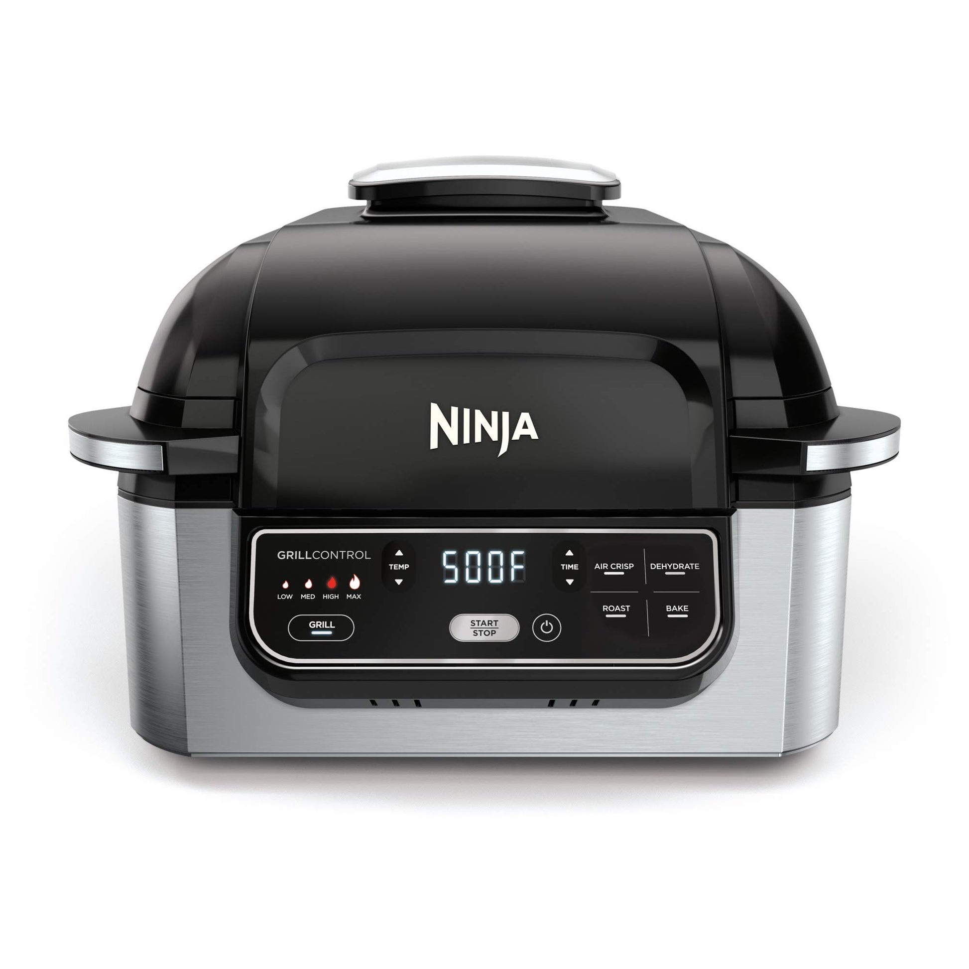 Ninja | Indoor Grill | Foodi | 5-in-1 (Grill, Air Fry, Roast, Bake, and Dehydrate | Fits up to 3lb Roast | Smoke Control System and Dishwasher Safe Parts| Black/Grey | AG301