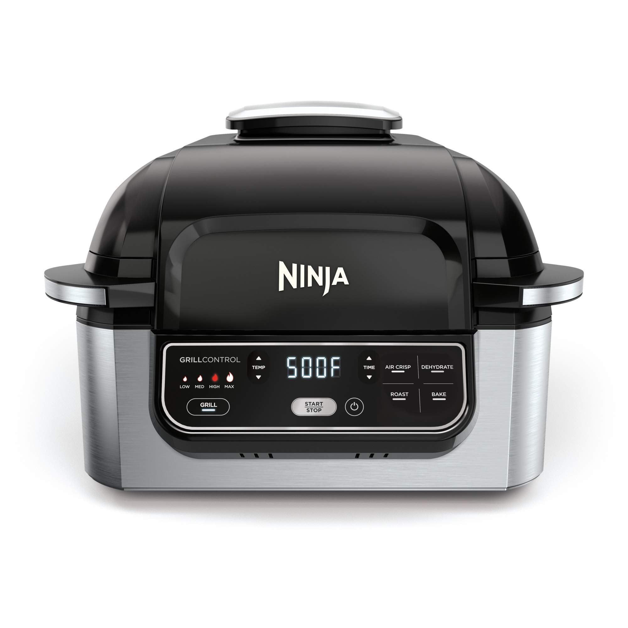 Ninja | Indoor Grill | Foodi | 5-in-1 (Grill, Air Fry, Roast, Bake, and Dehydrate | Fits up to 3lb Roast | Smoke Control System and Dishwasher Safe Parts| Black/Grey | AG301