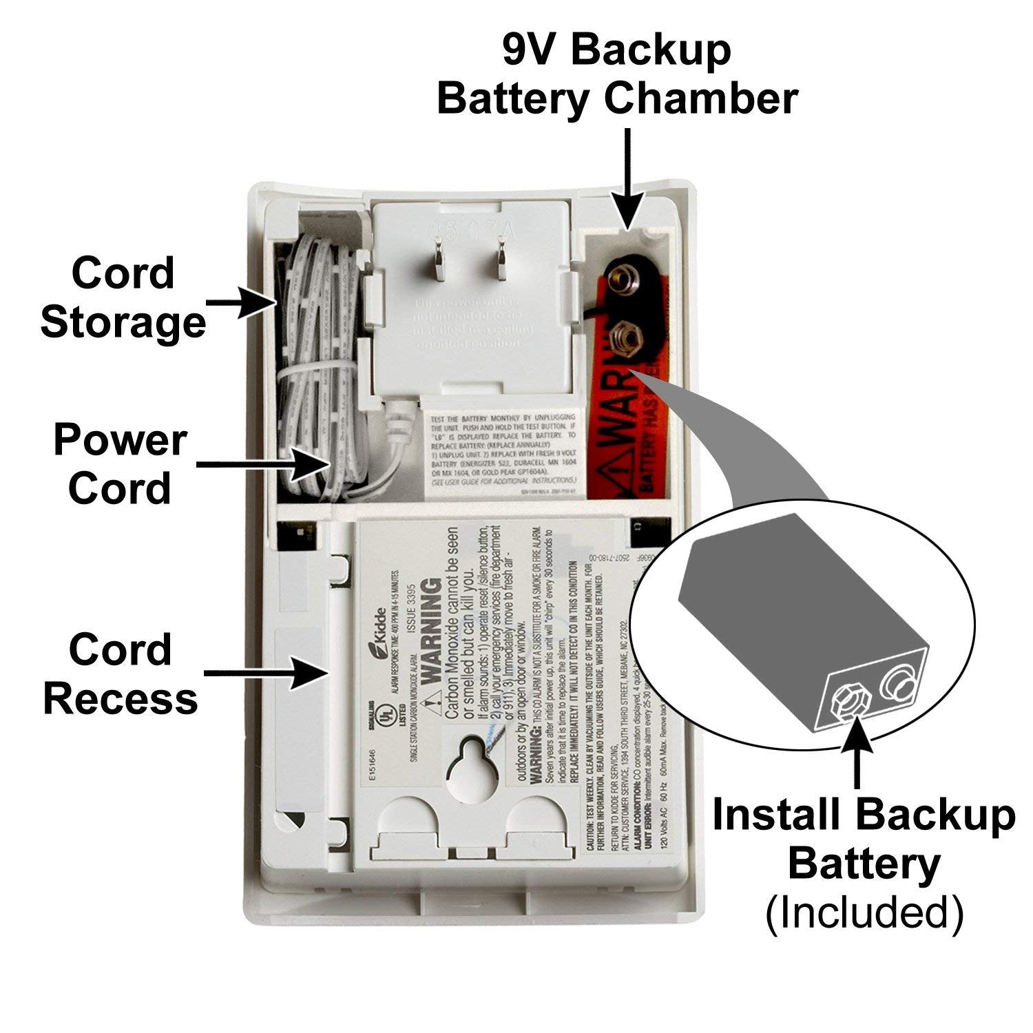 Kidde Carbon Monoxide Detector, Plug In Wall with 9-Volt Battery Backup, Digital LED Display