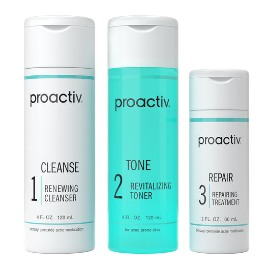 Proactiv 3 Step Acne Treatment - Benzoyl Peroxide Face Wash, Repairing Acne Spot Treatment for Face And Body, Exfoliating Toner - 60 Day Complete Acne Skin Care Kit,Multicolor