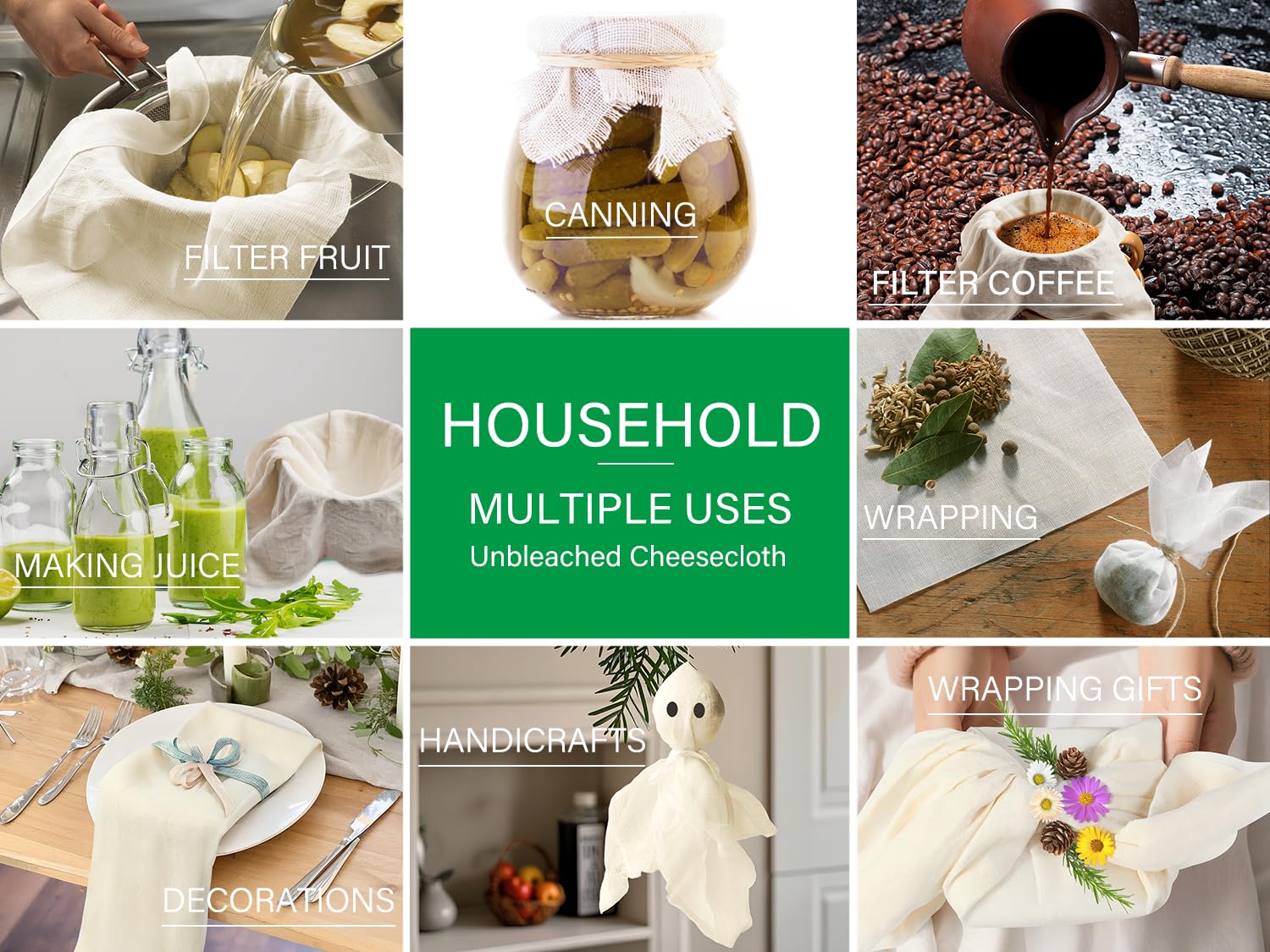 Organic Cheese Cloths, GOTS Certified, Grade 100, 36x36Inch, Reusable Cheese Cloth with Closed Edges Fabric Fine Mesh Cloth, Unbleached Cotton Muslin Cheesecloth for Straining,Cooking,Crafts - 9 Sq.Ft