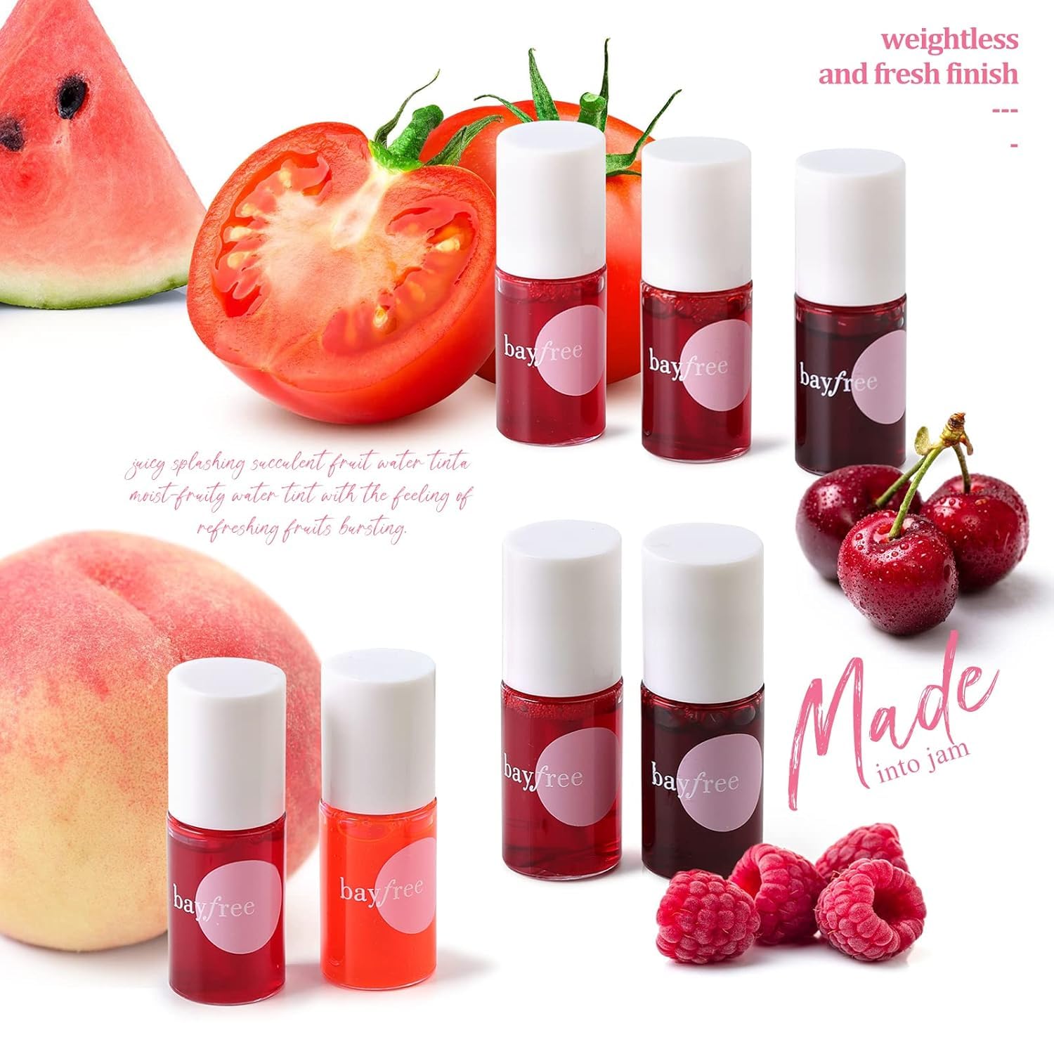 bayfree Lip Tint Stain Set, Korean Water Tint Lightweight Non-sticky, Waterproof Long Lasting Liquid Blush & Lip Stain, Transfer-Proof, Matte Finish Lip Color Makeup (made into jam)