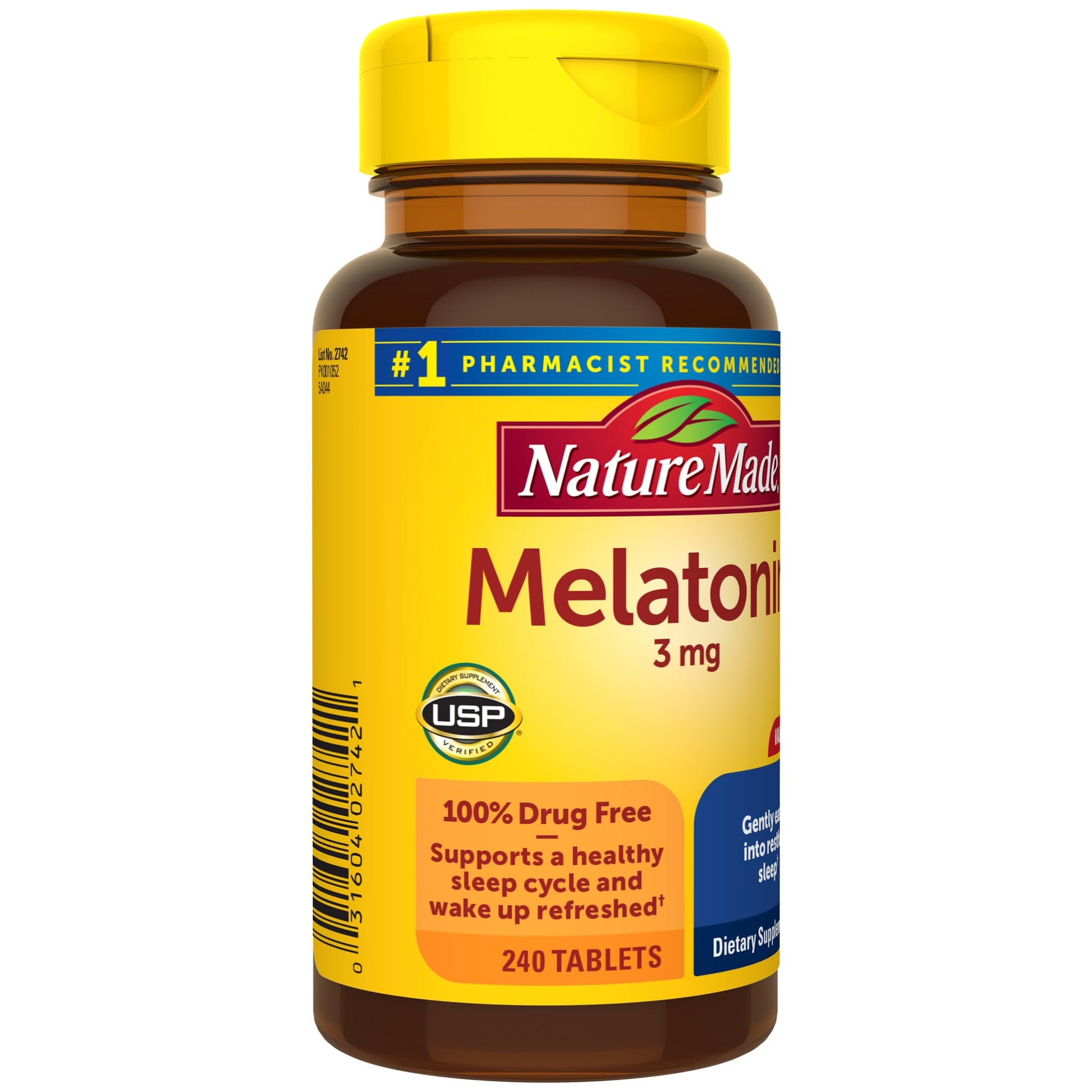 Nature Made Melatonin 3mg Sleep Aids for Adults, 100% Drug Free Sleep Aid, Sleep Supplements, 240 Tablets, 240 Day Supply