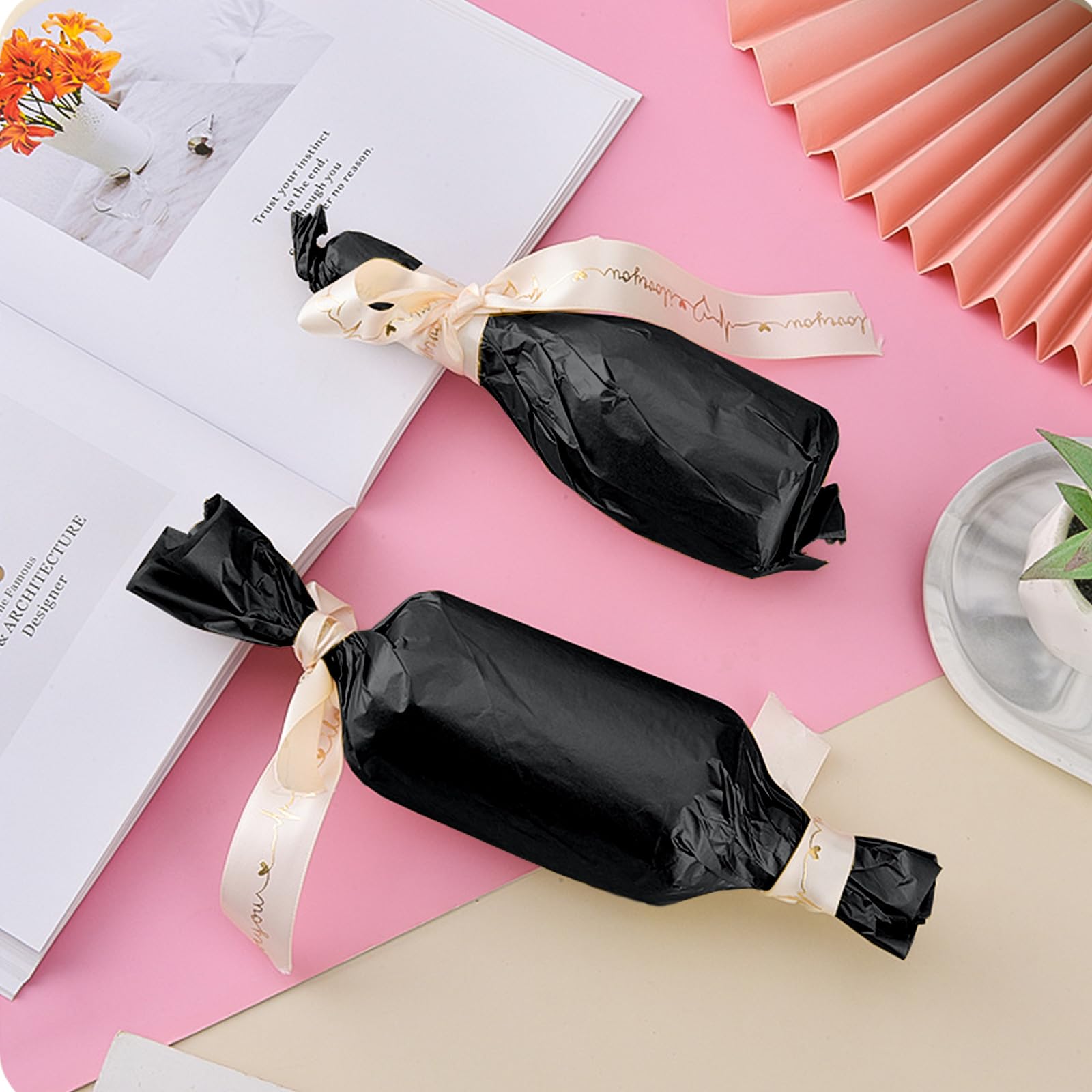 Hlonon Black Tissue Paper - 30 Sheets, 14 x 20 Inch, Gift Wrapping, DIY Crafts, Wedding, Birthday, Christmas