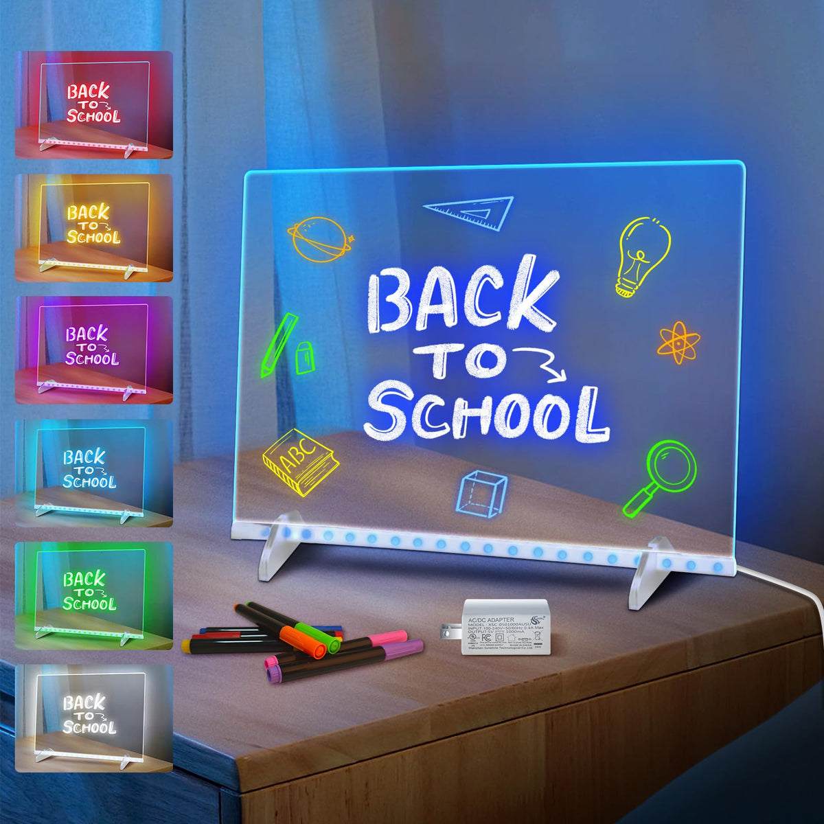 LED Note Board with 7 Colors, Includes Adapter, 13"x10" Led Drawing Board for Kids with Invisible Stand, Light Up Dry Erase Board with 7 Markers, Soft Cloth, Hanging Chain, Holiday Trend Gift