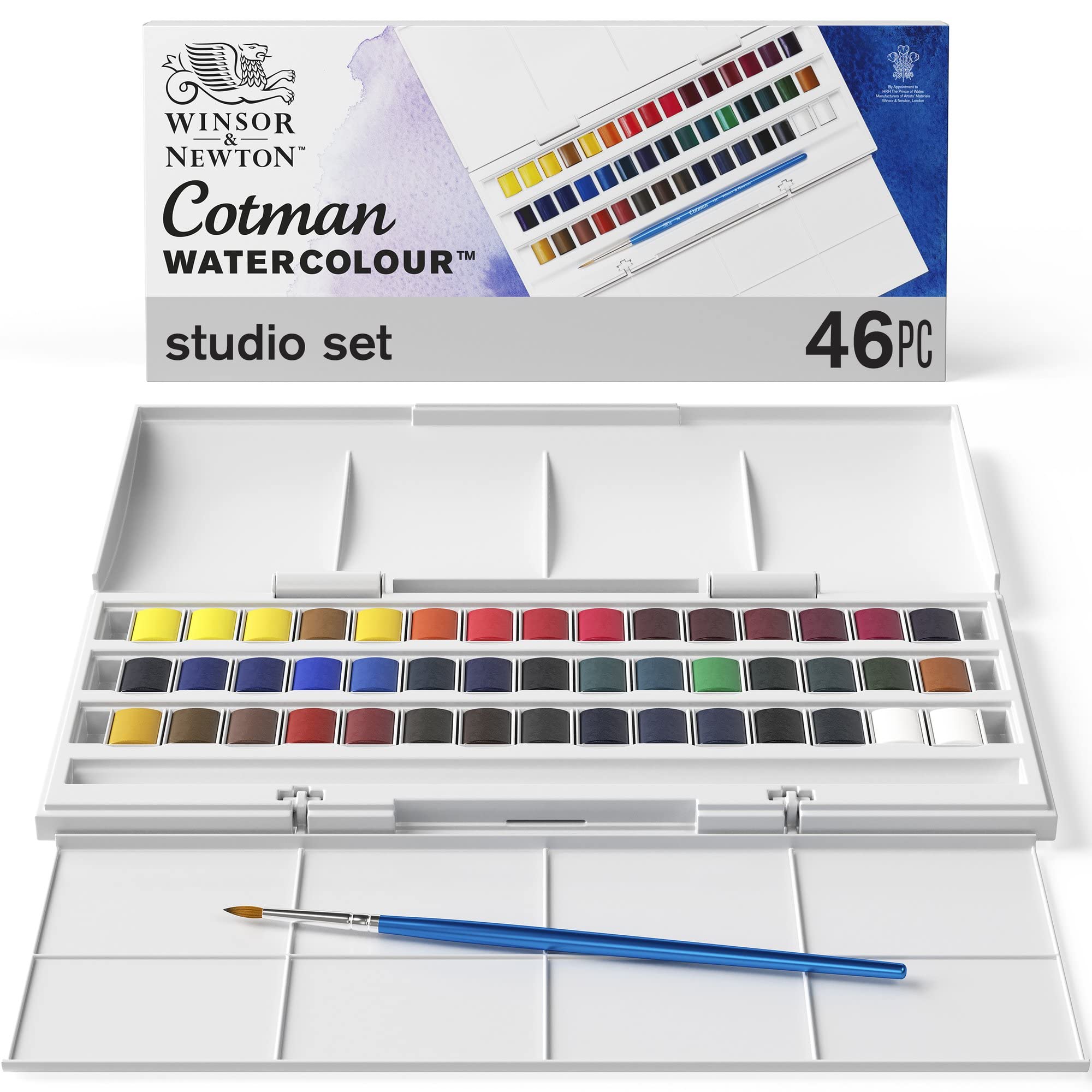 Winsor & Newton Cotman Watercolor Paint Set, Sketchers' Pocket Set, 12 Half Pan w/ Brush